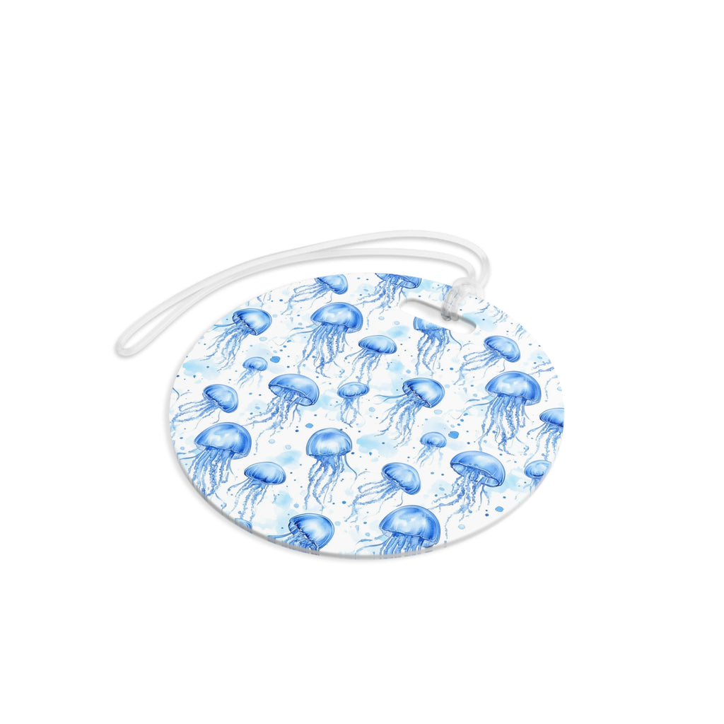 Blue Jellyfish Luggage Tag, Travel Accessories, Luggage, Vacation must have, Beach Vacation Supplies, Luggage Tag, Square or Round