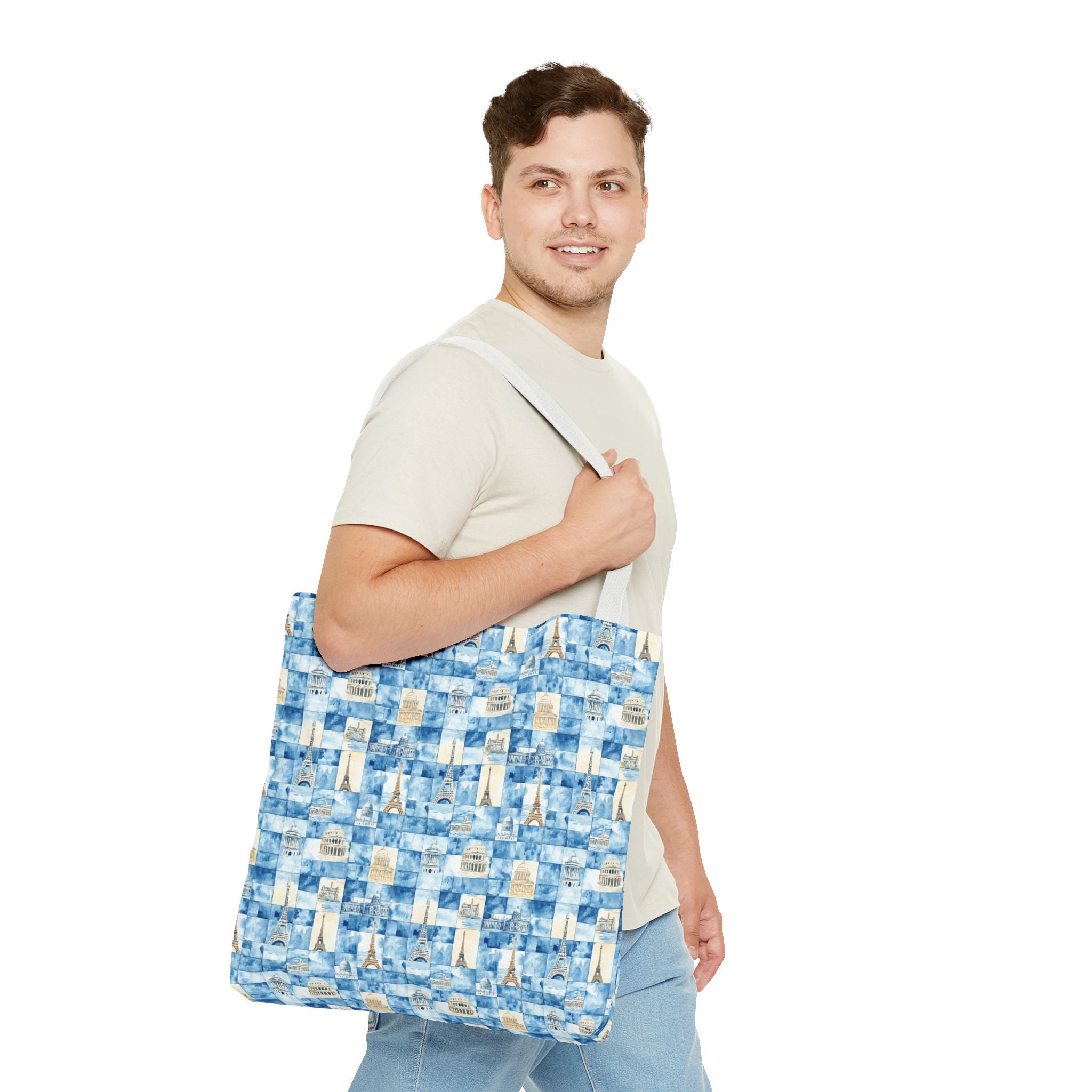 Europe- Chic Tote Bag with Blue Pattern, Stylish Shopping Tote, Beach Bag, Eco-Friendly Tote, Perfect Gift for Her
