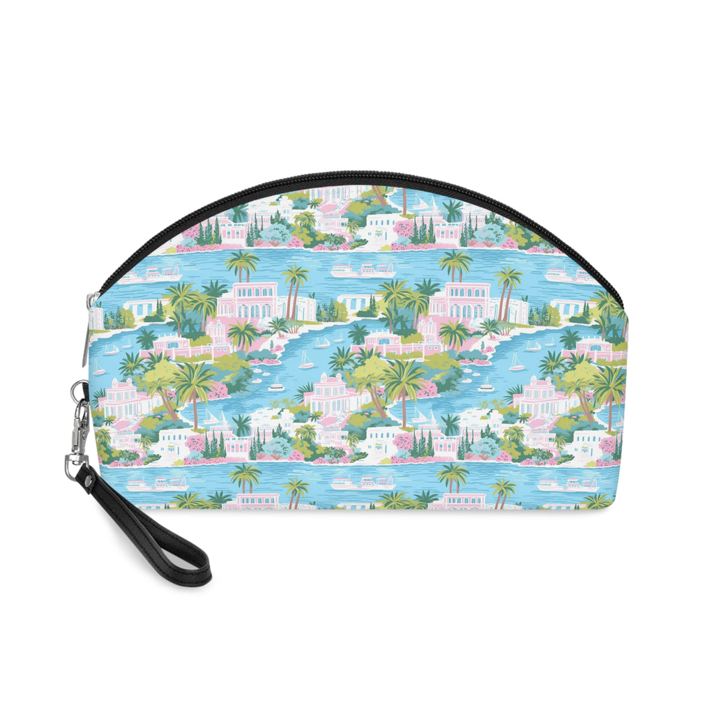 Greek Island, Makeup Bag, PU Faux Leather Makeup Bag, Travel Makeup kit, Vacation Makeup bag, Bridesmaid Gift, Makeup Organizer