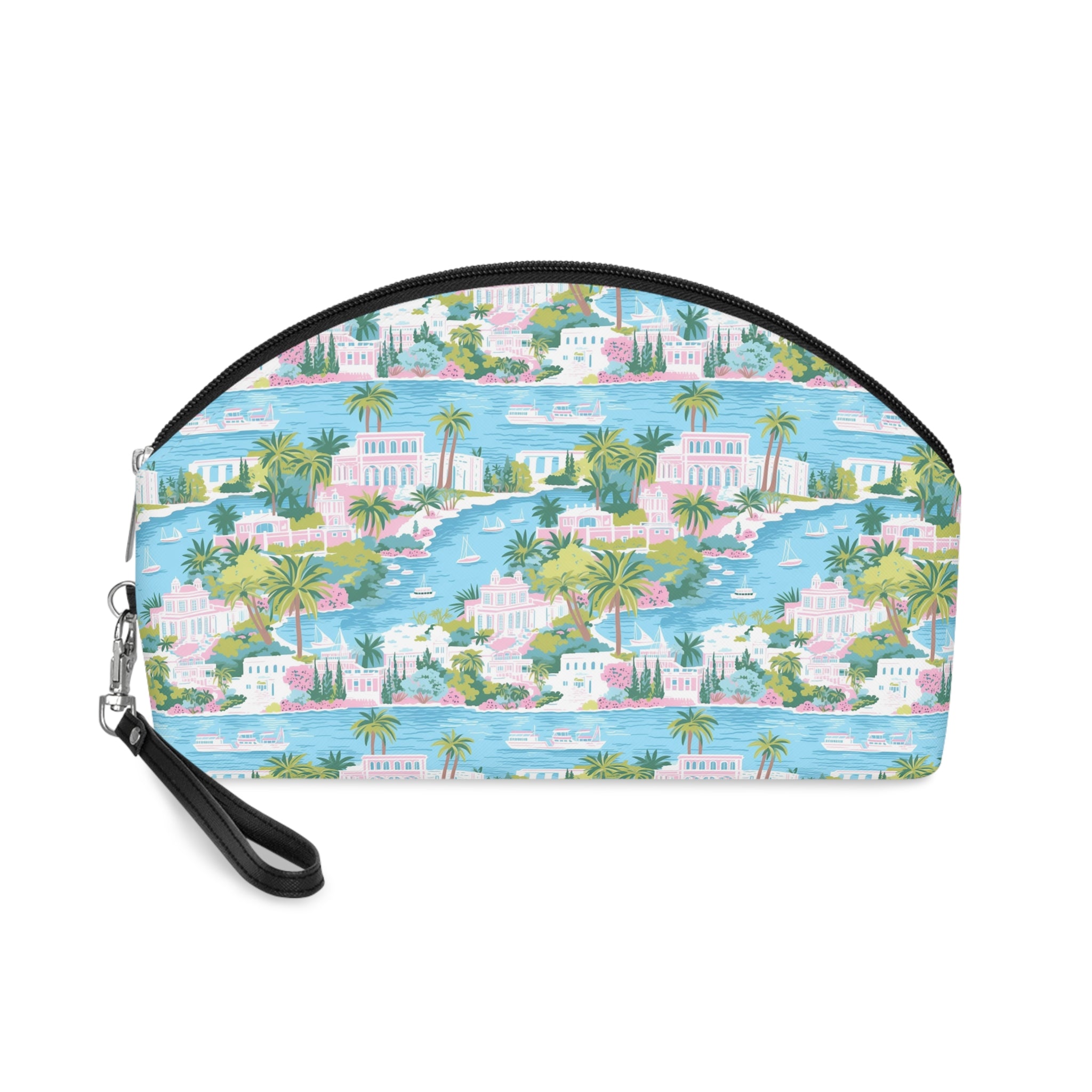 Greek Island, Makeup Bag, PU Faux Leather Makeup Bag, Travel Makeup kit, Vacation Makeup bag, Bridesmaid Gift, Makeup Organizer