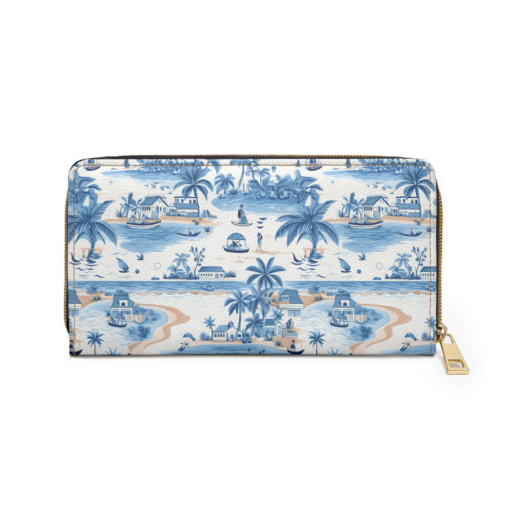 Tropical Blue Vegan Leather Wallet - Chic Travel Accessory, Coastal Island Design, Perfect Gift for Summer, Beach Lovers, Birthday, or Graduation