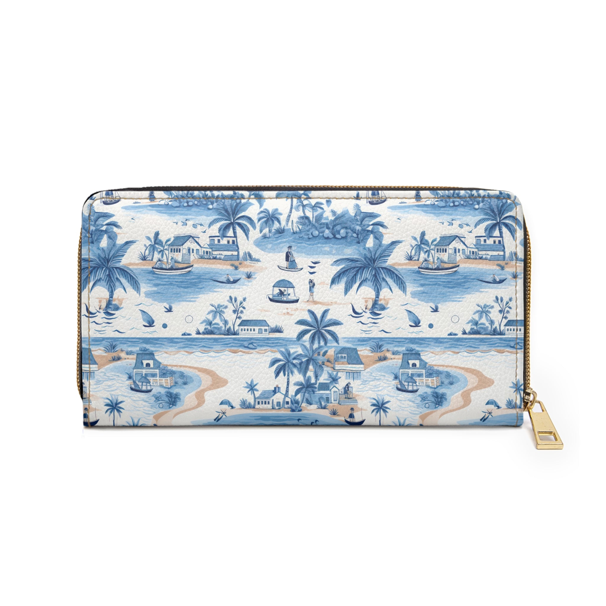 Tropical Blue Vegan Leather Wallet - Chic Travel Accessory, Coastal Island Design, Perfect Gift for Summer, Beach Lovers, Birthday, or Graduation