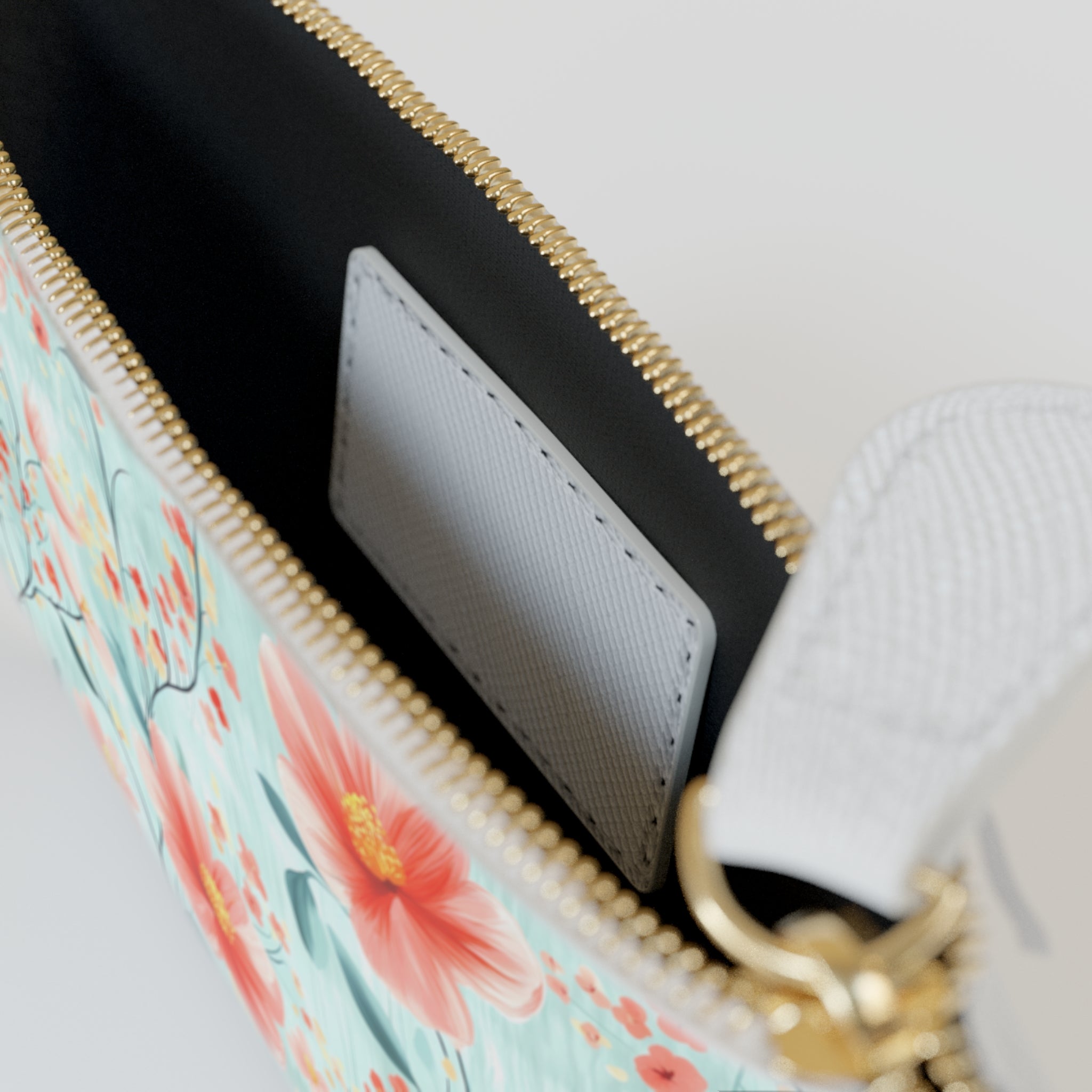 Teal Daisy Mini Vegan Leather Clutch Bag | Cute Cosmetic Pouch, Gift for Her, Wedding Accessory, Travel Organizer, Summer Vibes