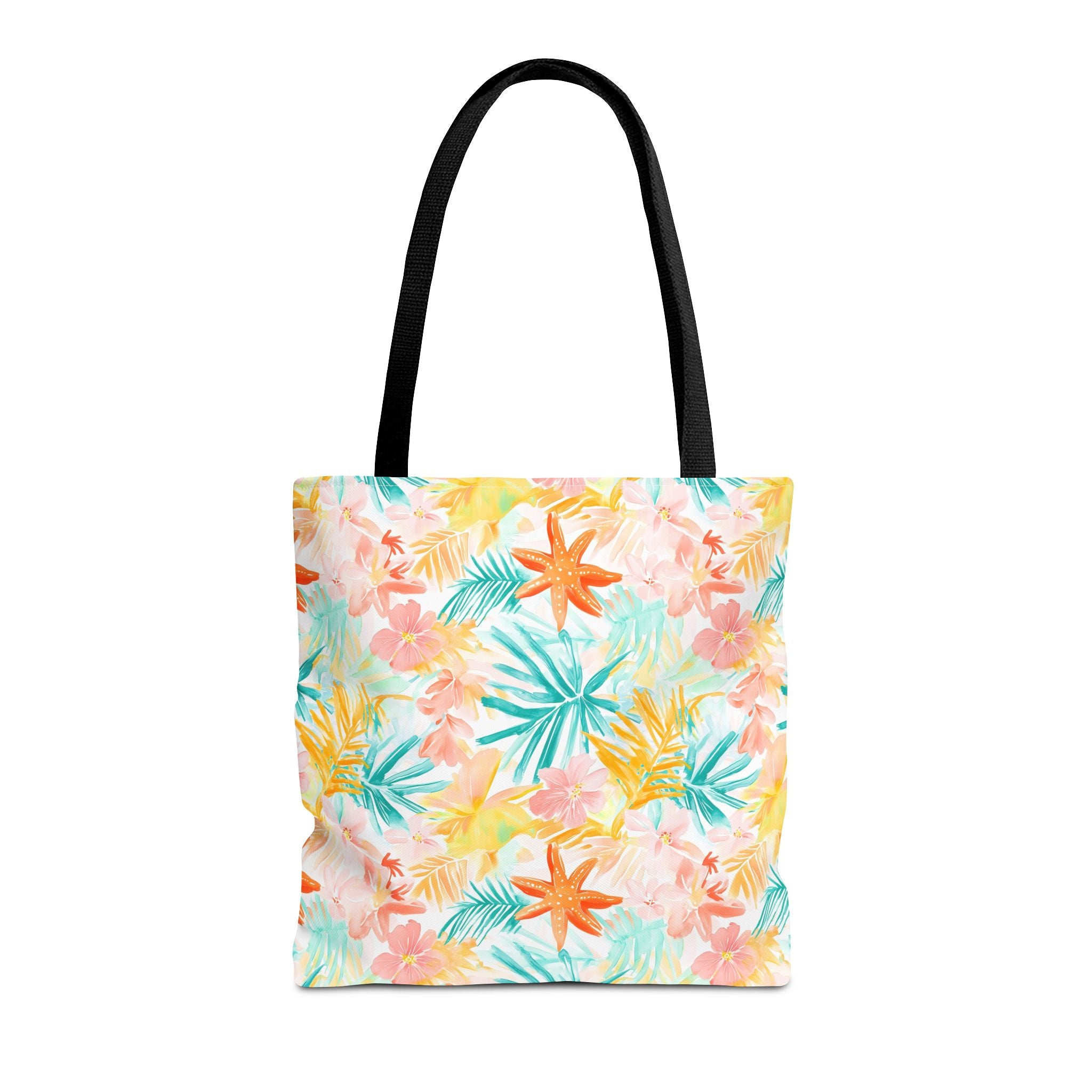 Tropical Starfish- Floral Tote Bag, Summer Beach Bag, Eco-Friendly Shopping Tote, Reusable Grocery Bag, Gift for Her