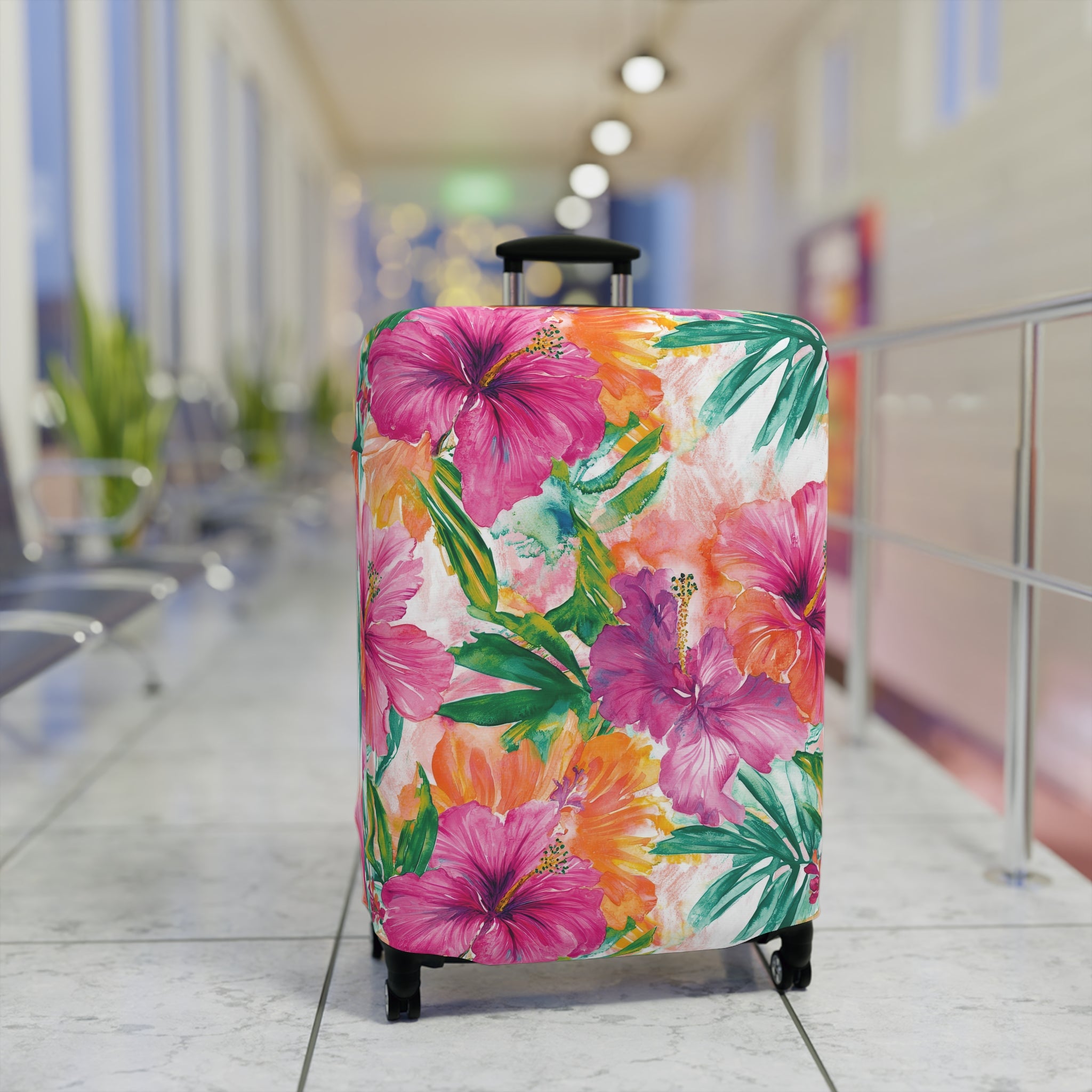 Pink Tropical Floral Luggage Cover - Travel Accessory for Stylish Vacationers, Perfect Gift for Travelers, Summer Escapes, Beach Getaways, [...]