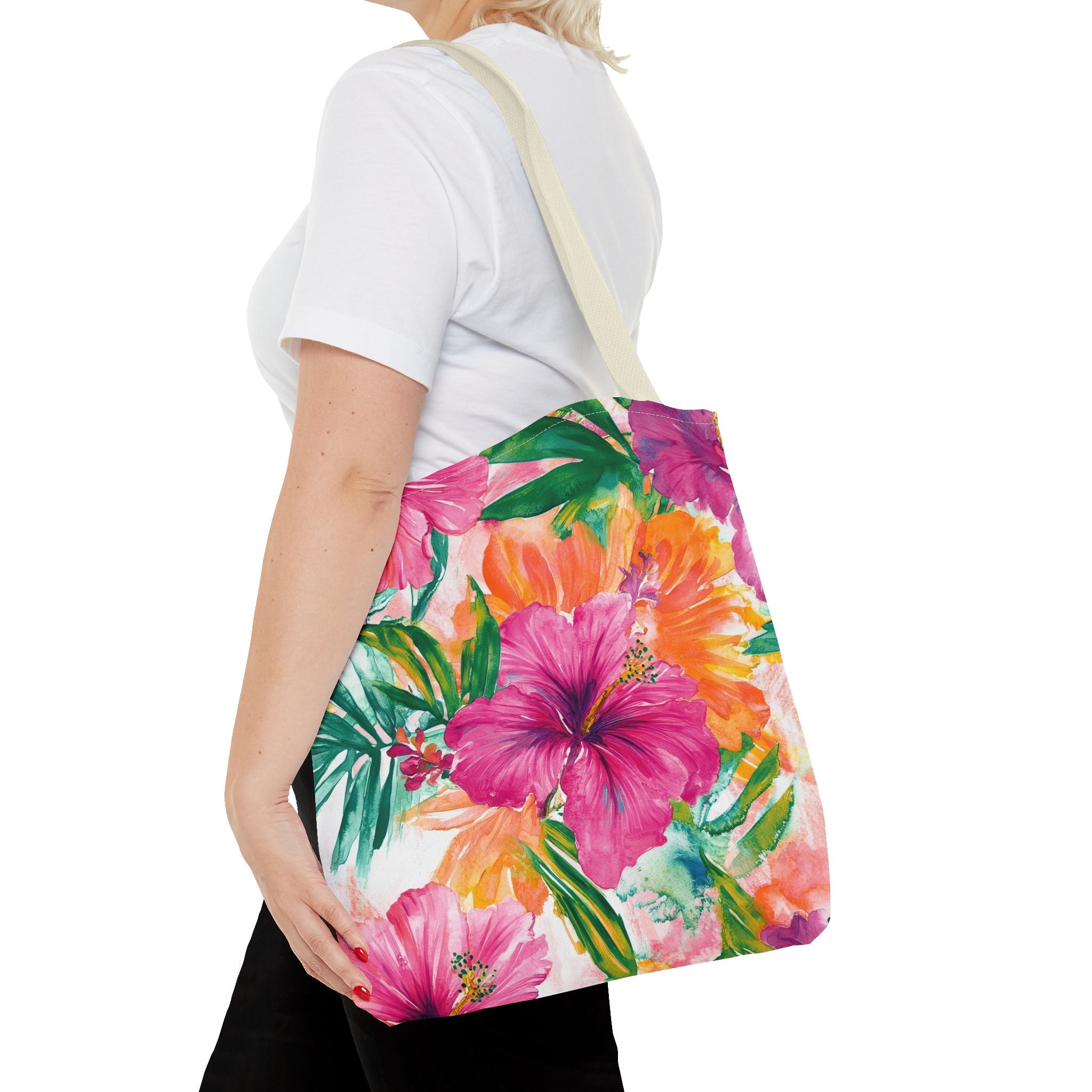 Pink Torpical Floral Tote Bag | Perfect for Beach Days, Shopping, or Gifts | Eco-Friendly, Lightweight, Summer Vibes, Travel Essential