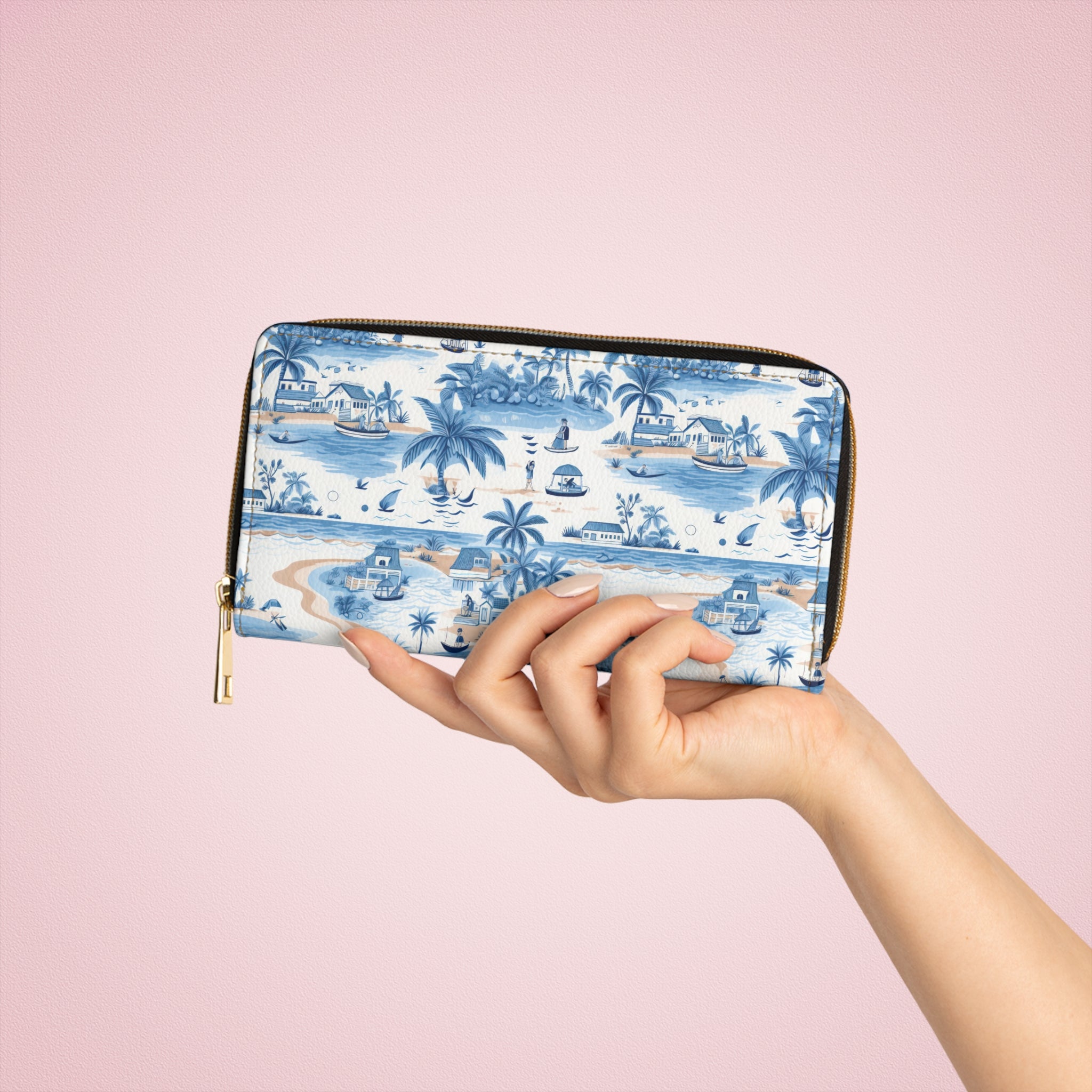 Tropical Blue Vegan Leather Wallet - Chic Travel Accessory, Coastal Island Design, Perfect Gift for Summer, Beach Lovers, Birthday, or Graduation