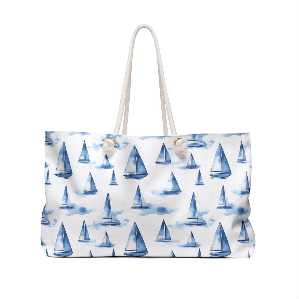 Blue Sailboat Weekender Tote Bag, Beach Bag, Beach Tote, Large tote bag, Vacation Bag, Bridesmaid Gift
