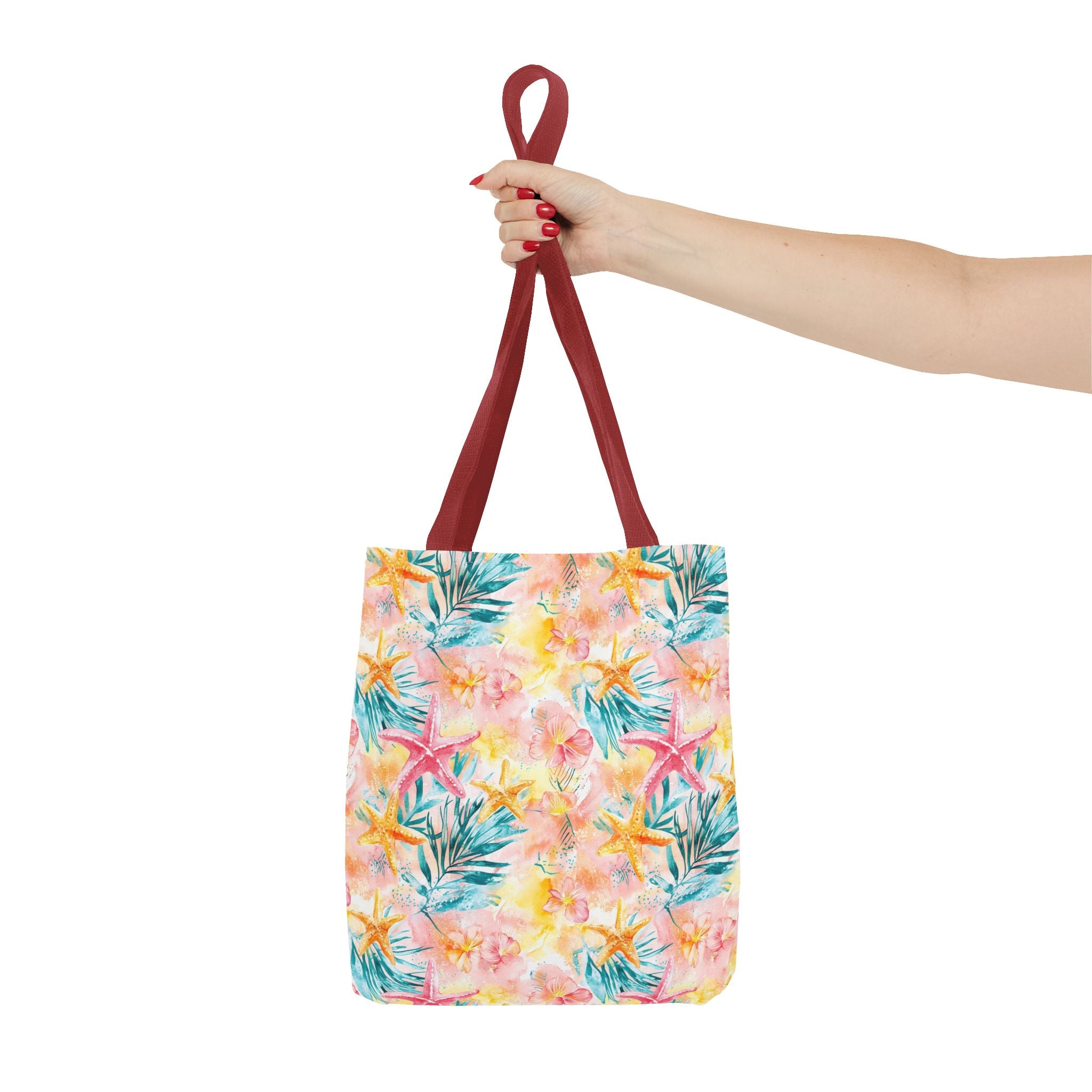 Pink tropical Starfish Tote Bag - Tropical Floral Print, Beach Essentials, Eco-Friendly, Gift for Her, Summer Vibes, Shopping Companion