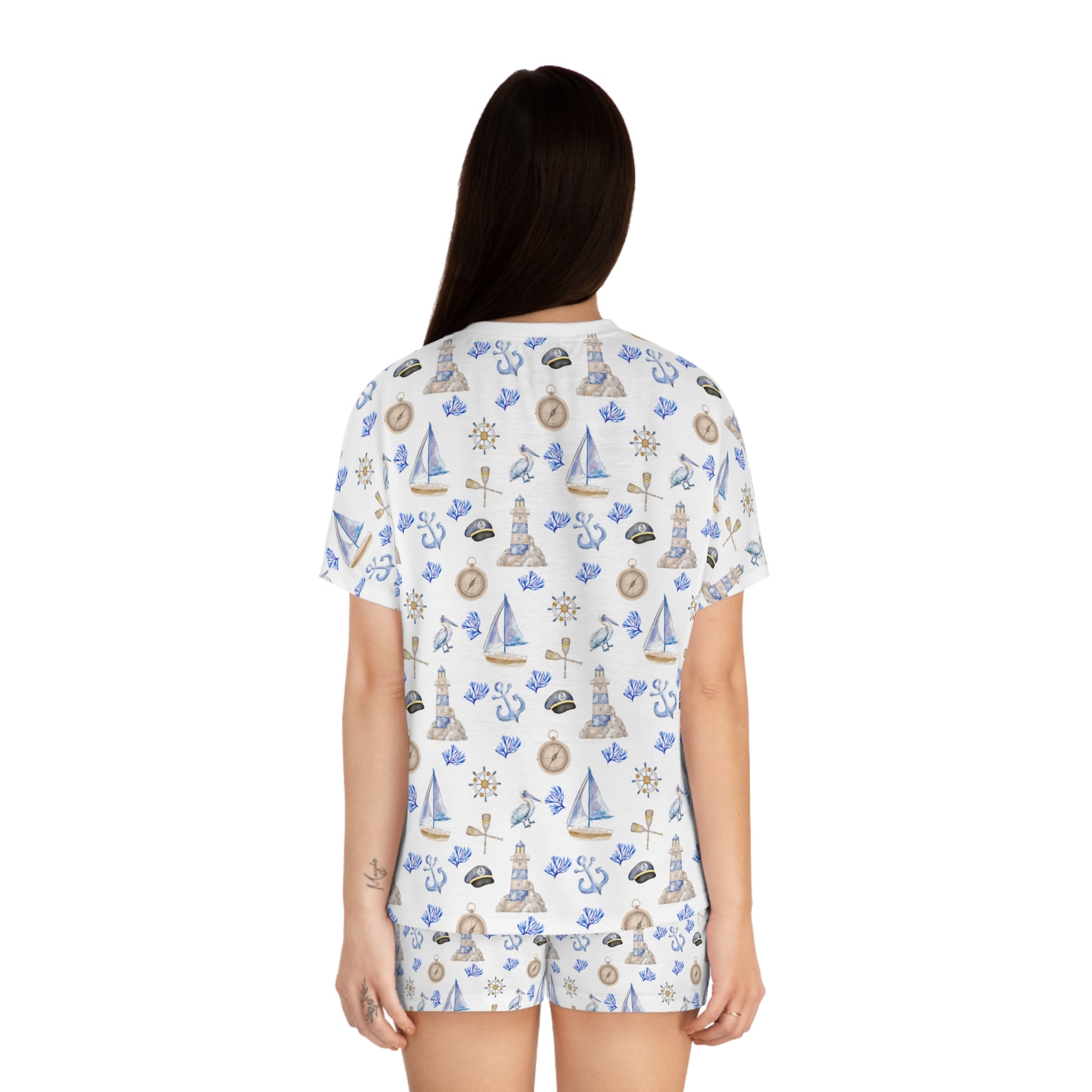 Sail Away-Cozy Nautical Pajama Set for Women, Summer Sleep Outfit, Relaxing Loungewear, Beach-themed Nightwear, Perfect Gift for Her