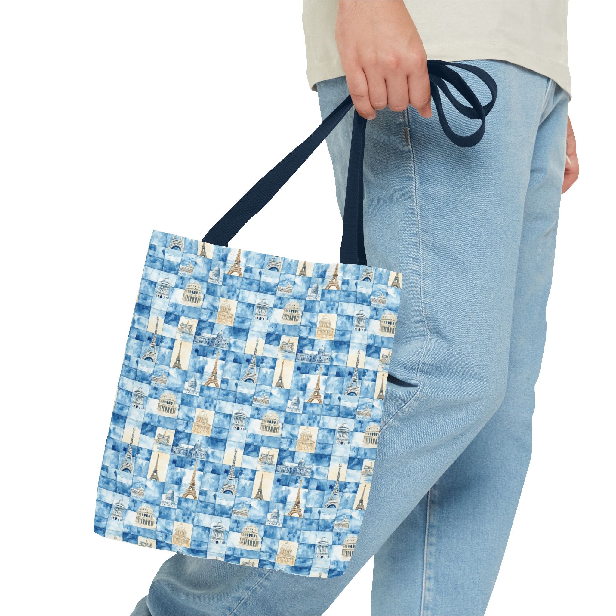 Europe- Chic Tote Bag with Blue Pattern, Stylish Shopping Tote, Beach Bag, Eco-Friendly Tote, Perfect Gift for Her