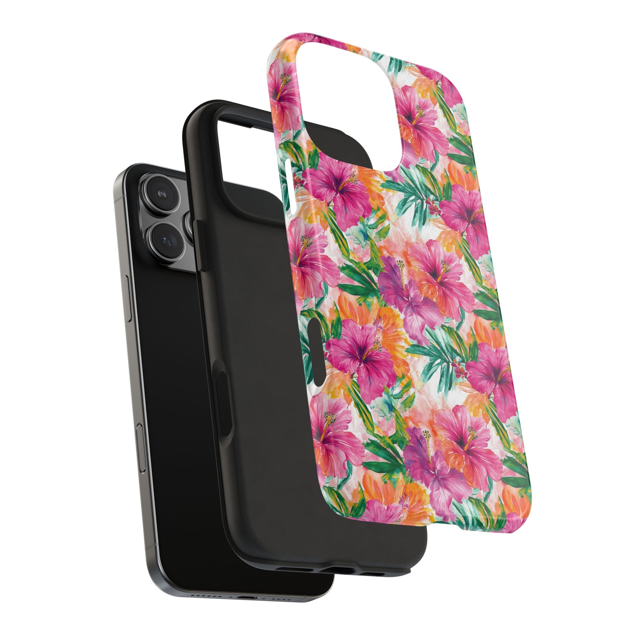 Pink Tropical Floral Phone Case, Tough Waterproof Cover, Summer Vibe Gift, Durable Tech Accessory, Floral Pattern for iPhone, Chic, Stylish