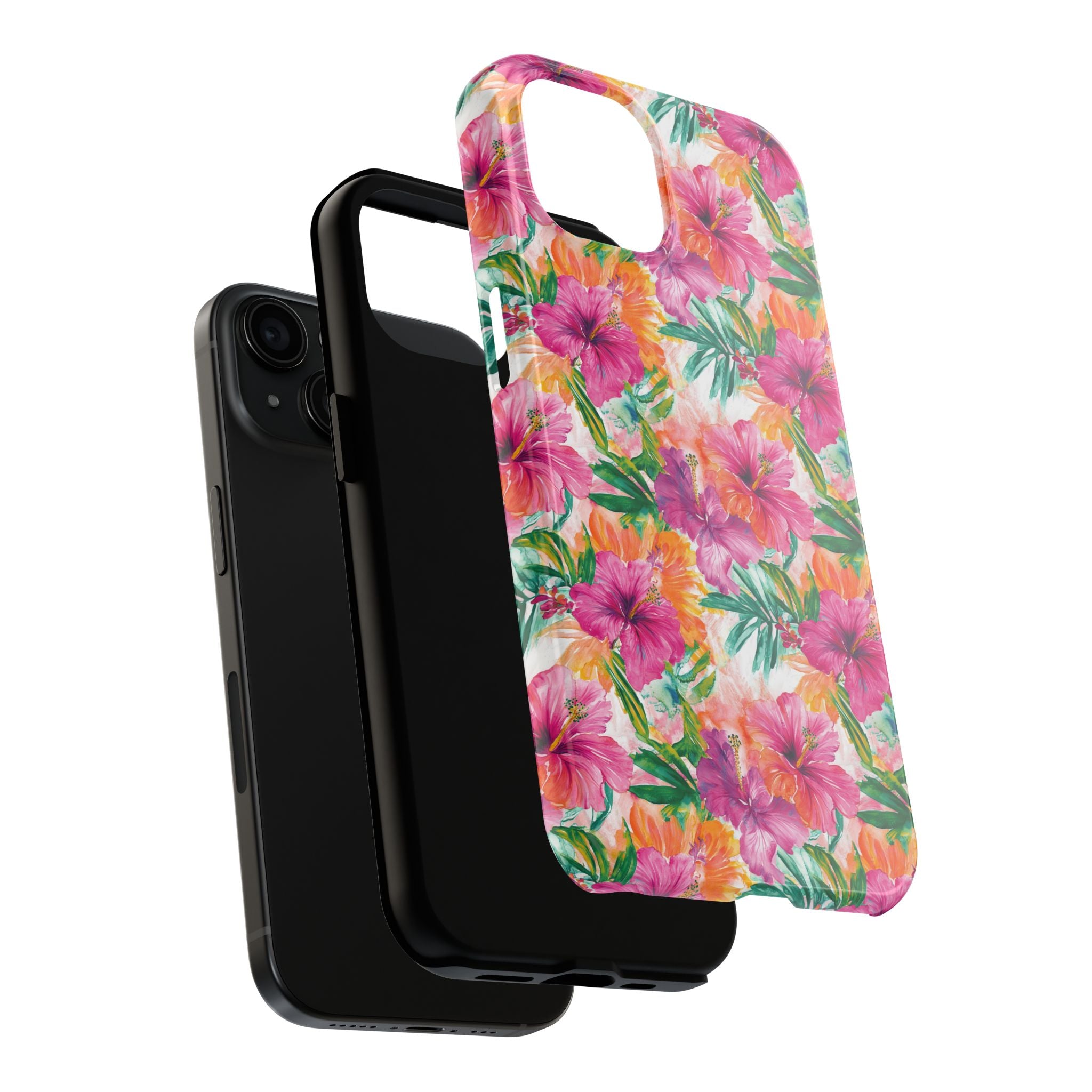 Pink Tropical Floral Phone Case, Tough Waterproof Cover, Summer Vibe Gift, Durable Tech Accessory, Floral Pattern for iPhone, Chic, Stylish