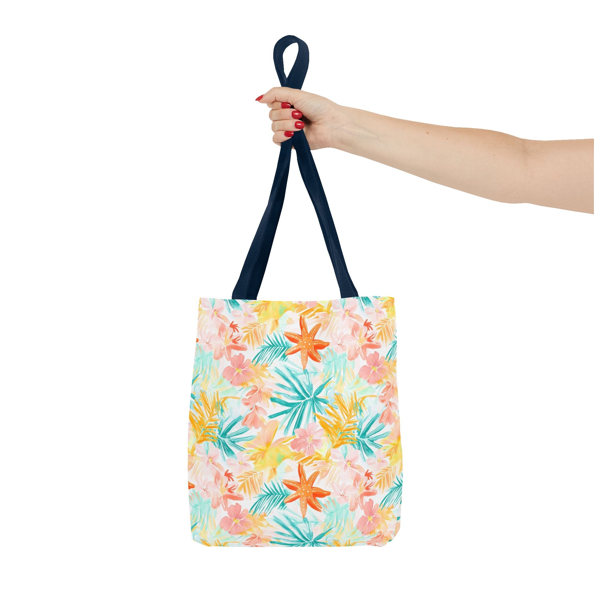 Tropical Starfish- Floral Tote Bag, Summer Beach Bag, Eco-Friendly Shopping Tote, Reusable Grocery Bag, Gift for Her