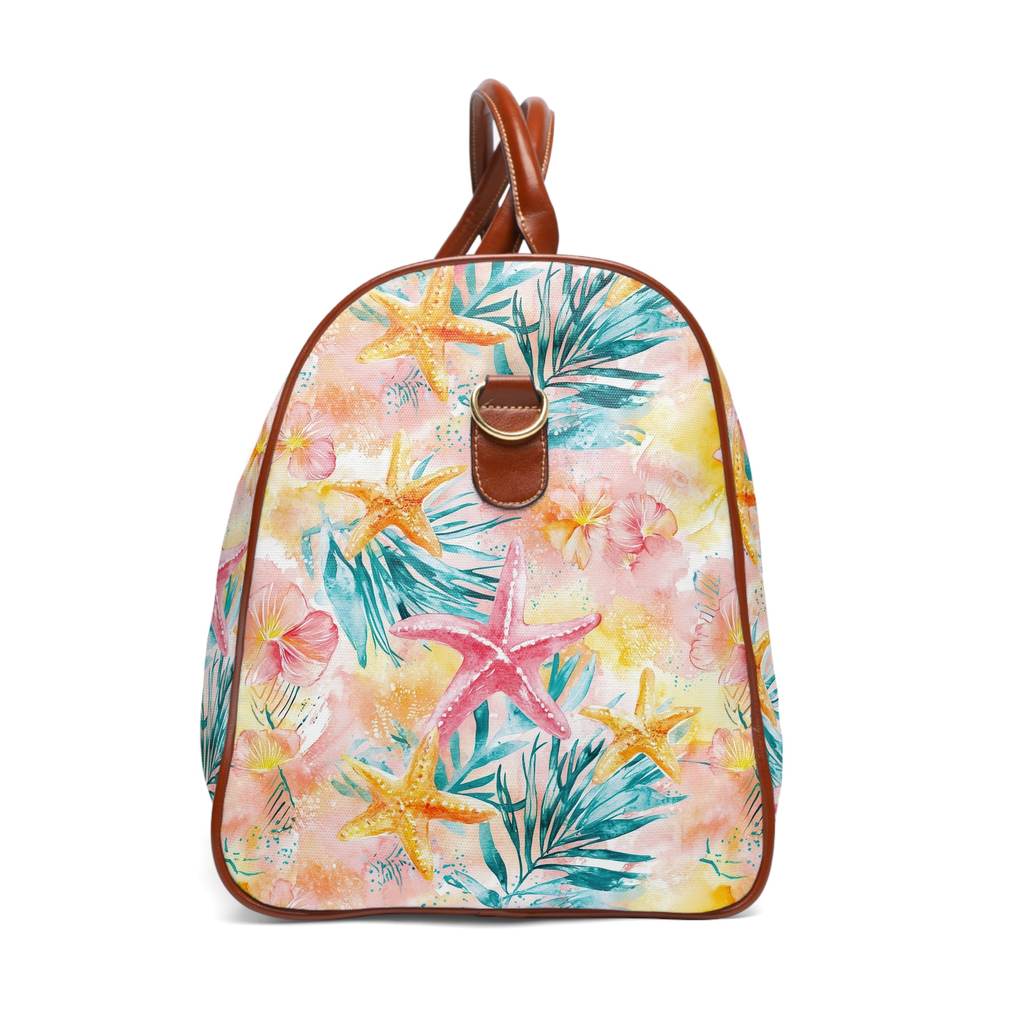 Pink Tropical Starfish- Stylish Waterproof Travel Bag, Beach Bag, Gym Tote, Weekend Getaway Bag, Floral Luggage, Perfect for Summer Adventures