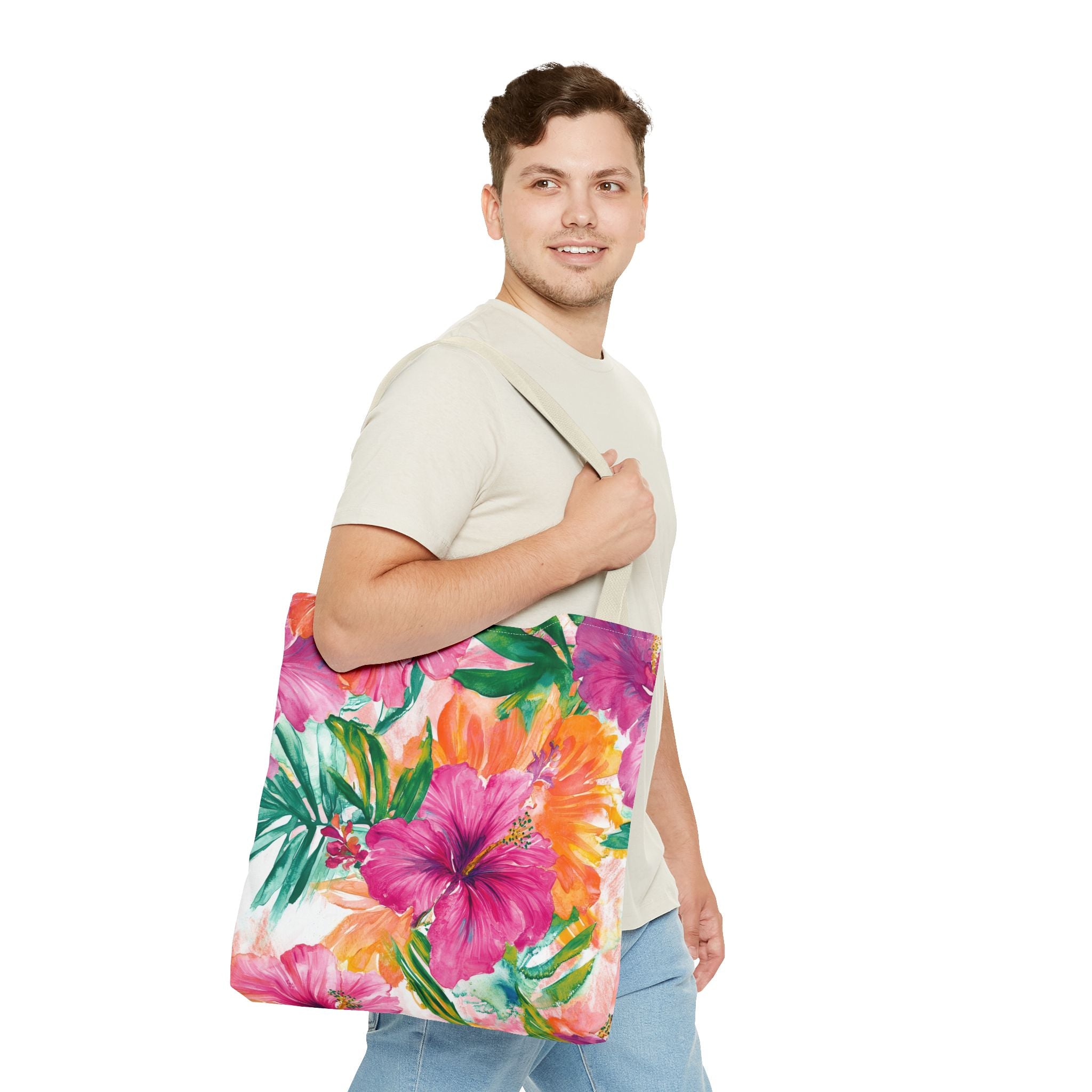 Pink Torpical Floral Tote Bag | Perfect for Beach Days, Shopping, or Gifts | Eco-Friendly, Lightweight, Summer Vibes, Travel Essential