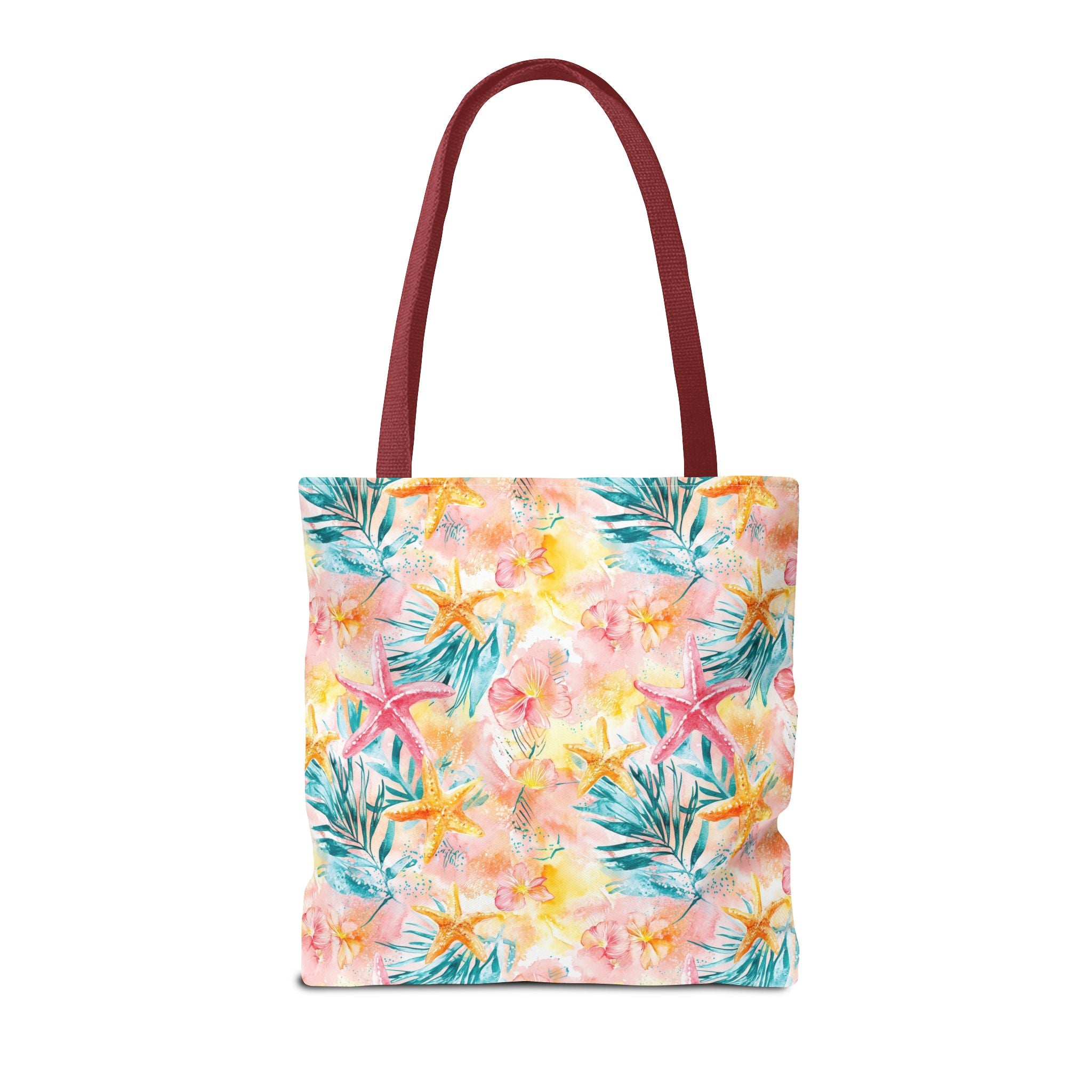 Pink tropical Starfish Tote Bag - Tropical Floral Print, Beach Essentials, Eco-Friendly, Gift for Her, Summer Vibes, Shopping Companion