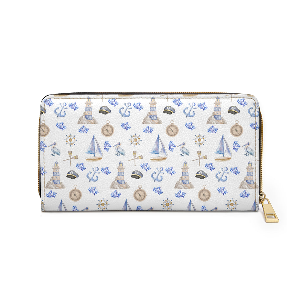 Sail Away Vegan Leather Wallet, Nautical Zipper Wallet, Sailboat Print Wallet, Ocean-themed Clutch, Gift for Sailors, Travel Accessories, Beach Lover Purse