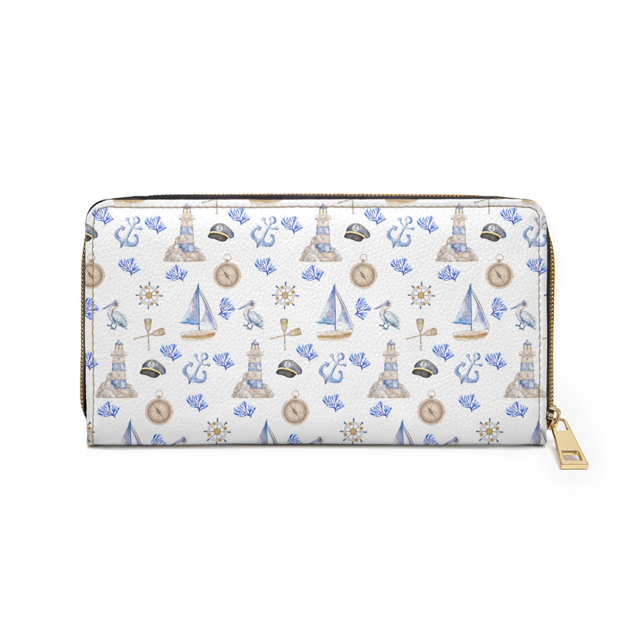 Sail Away Vegan Leather Wallet, Nautical Zipper Wallet, Sailboat Print Wallet, Ocean-themed Clutch, Gift for Sailors, Travel Accessories, Beach Lover Purse