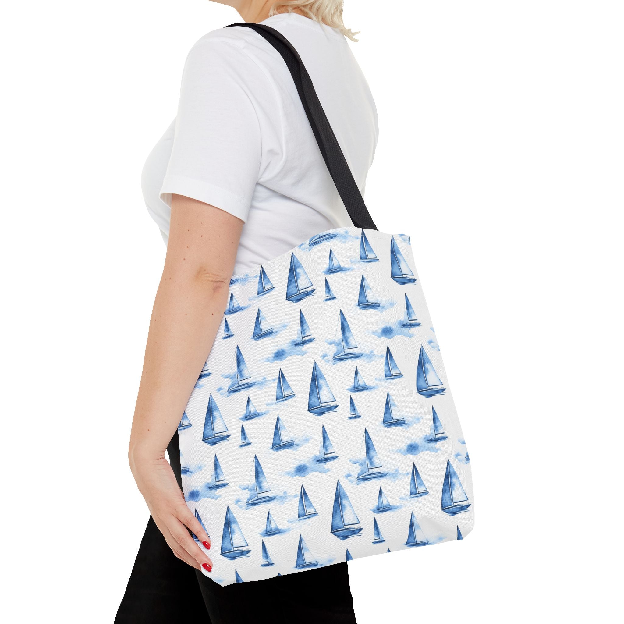 Blue Sail Boat - Nautical Tote Bag, Sailboat Shopping Bag, Beach Tote, Gift for Sailors, Vacation Accessory, Summer Bag