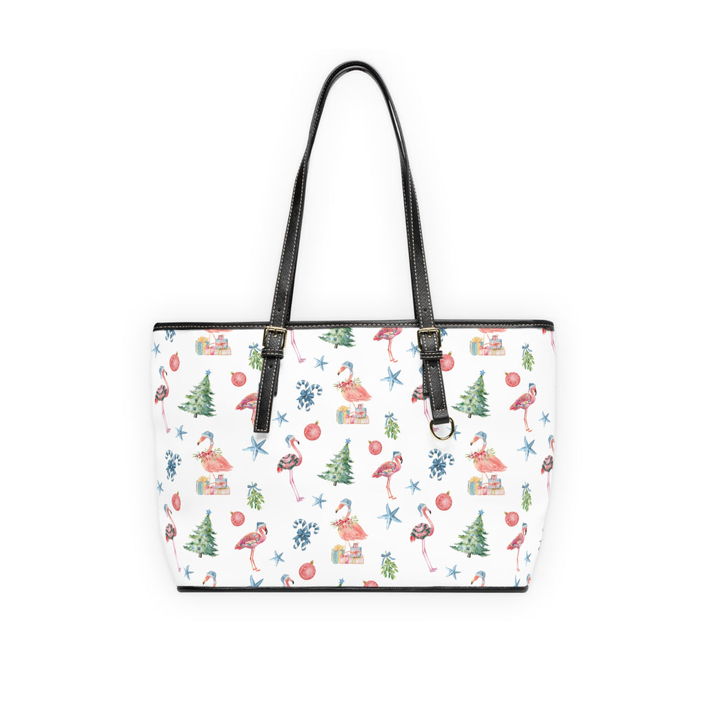 Christmas Flamingo Shoulder Bag, PU Leather Tote, Holiday Handbag, Christmas Gift, Tropical Vibes, Summer Style