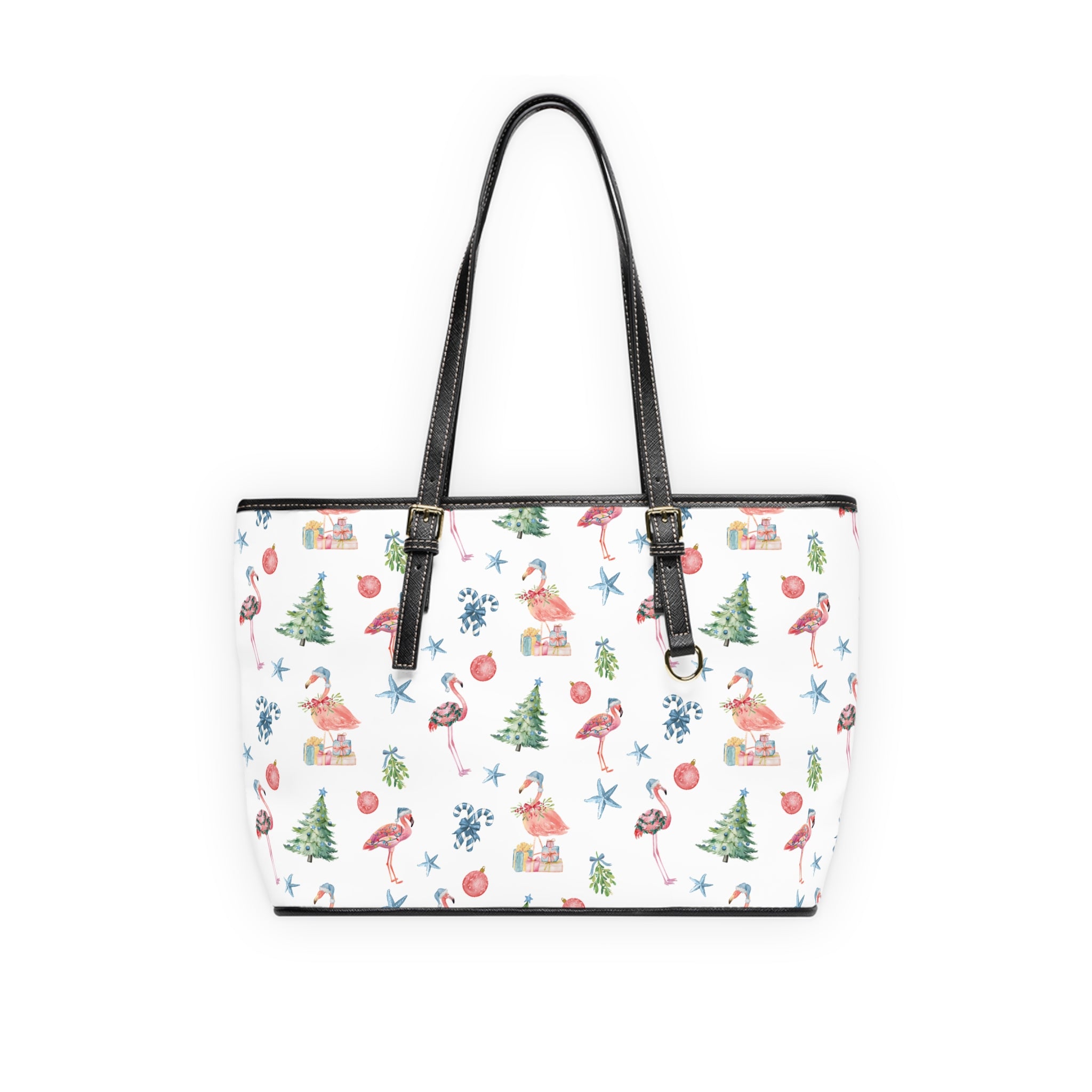 Christmas Flamingo Shoulder Bag, PU Leather Tote, Holiday Handbag, Christmas Gift, Tropical Vibes, Summer Style