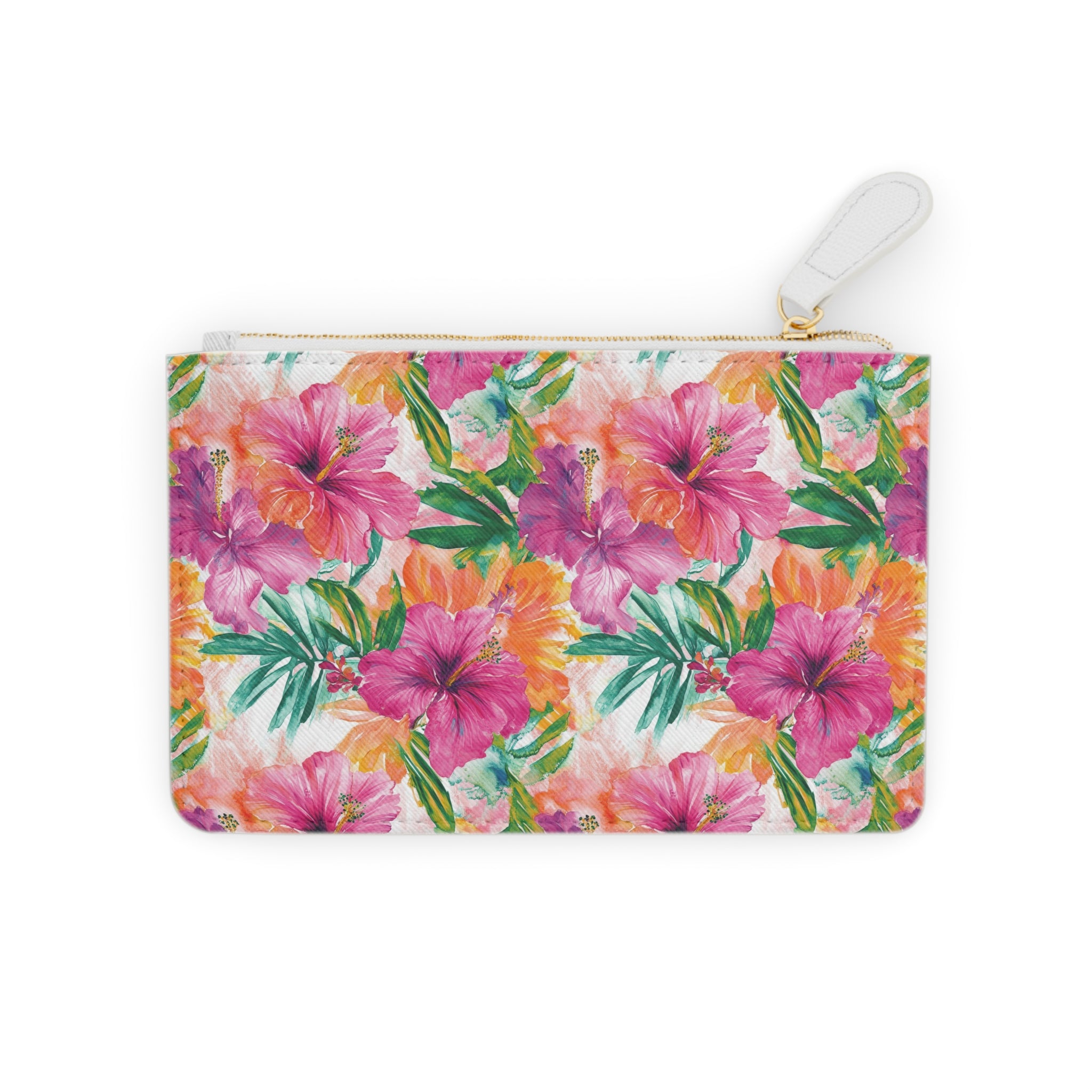 Pink Tropical floral Mini Vegan Leather Clutch Bag, Tropical Floral bag, Hawaiian Theme Bag, Gift for her