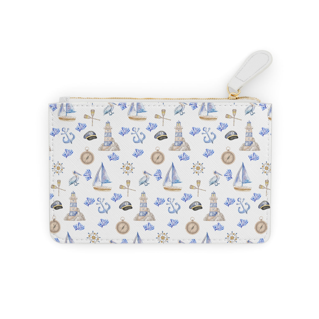 Sail Away Mini Vegan Leather Clutch Bag, Beach Accessory, Travel Wallet, Sailor's Coin Purse, Chic Gift for Her, Summer Essentials