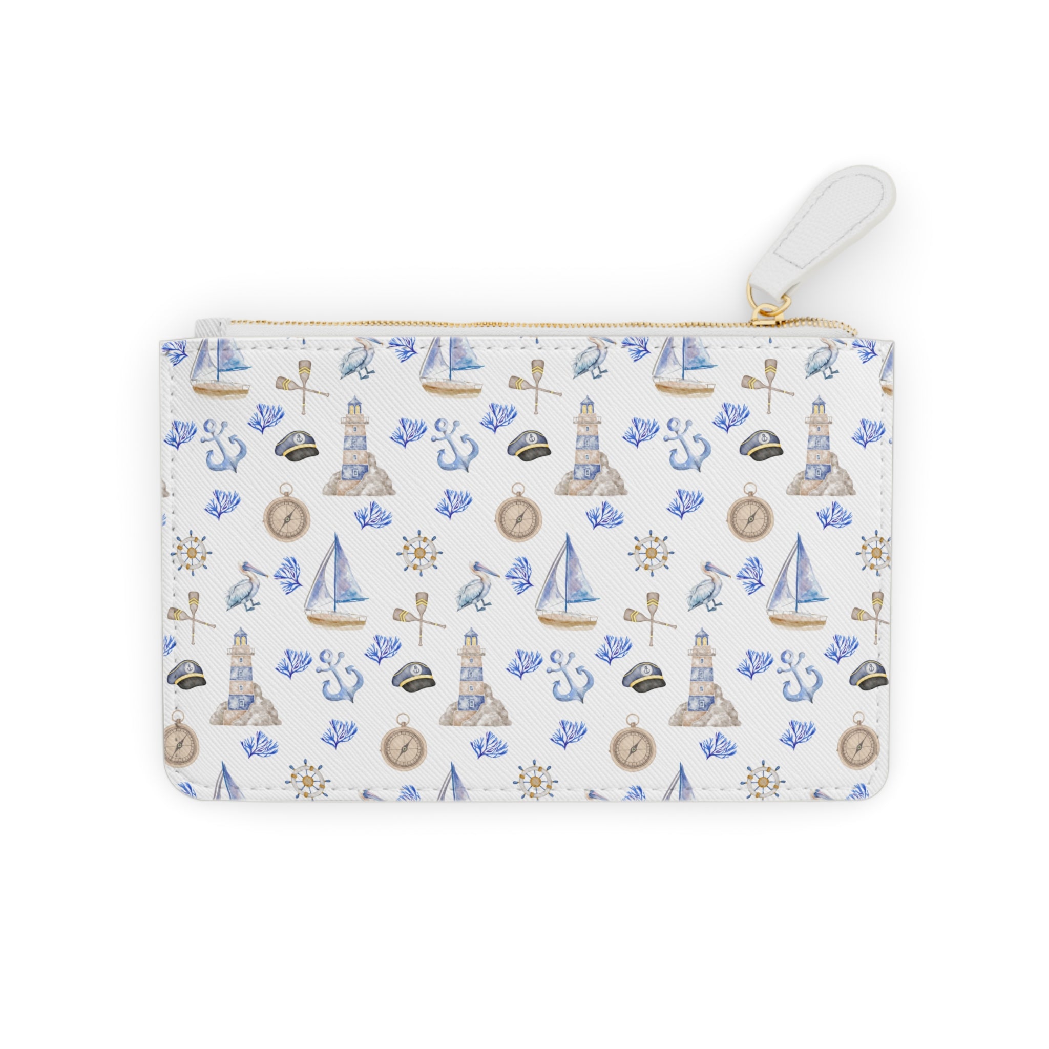 Sail Away Mini Vegan Leather Clutch Bag, Beach Accessory, Travel Wallet, Sailor's Coin Purse, Chic Gift for Her, Summer Essentials