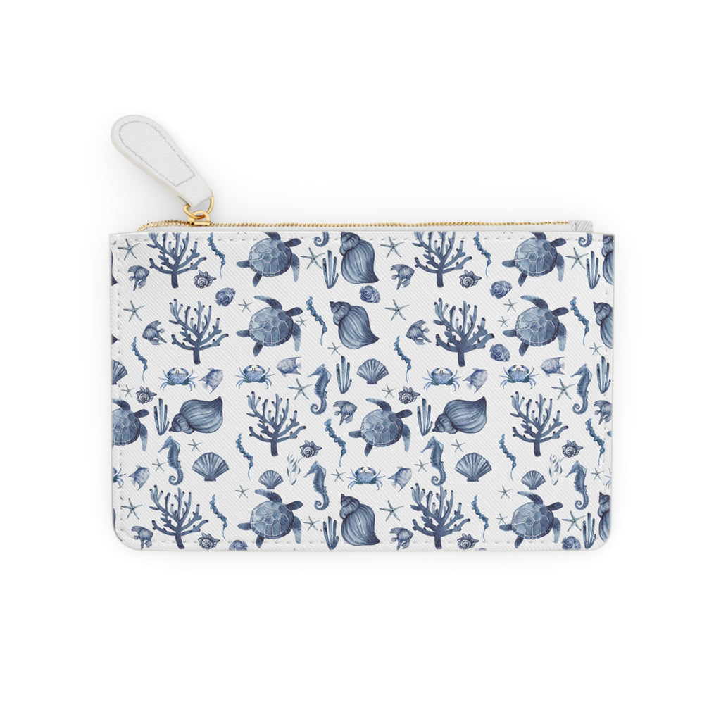 Deep Blue Sea Mini Vegan Leather Clutch Bag, Beach Day Accessory, Travel Pouch, Ocean-Inspired Purse, Gift for Her