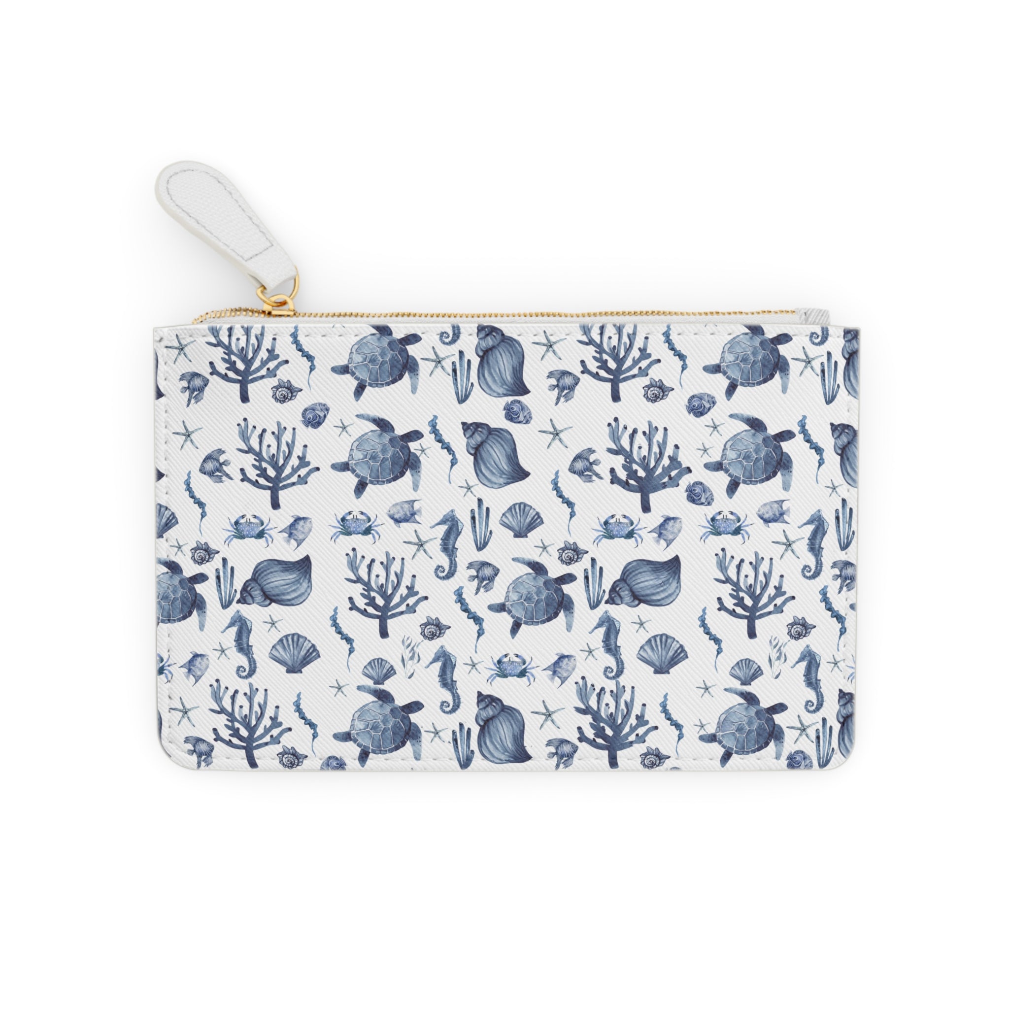 Deep Blue Sea Mini Vegan Leather Clutch Bag, Beach Day Accessory, Travel Pouch, Ocean-Inspired Purse, Gift for Her