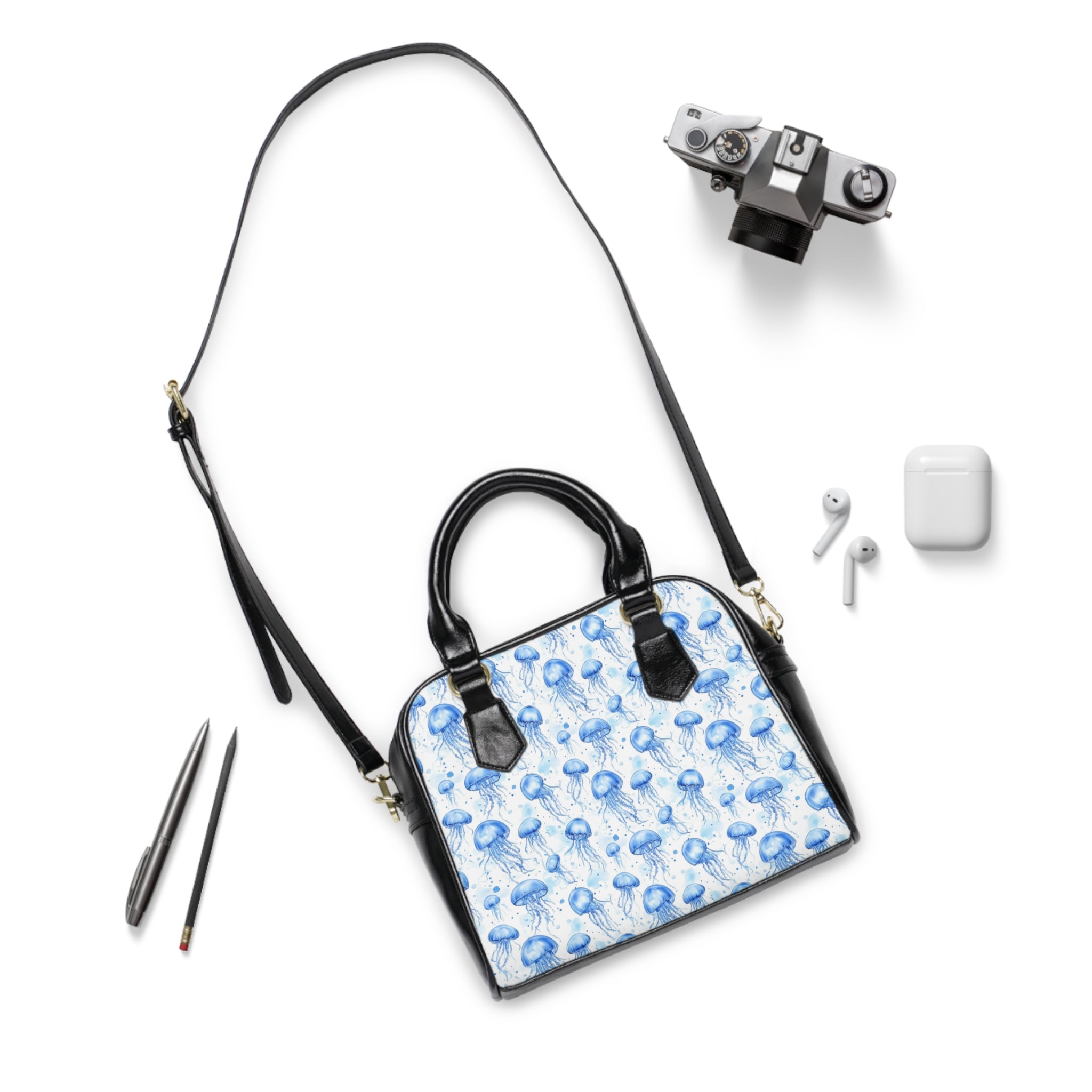 Blue Jellyfish - Ocean-Inspired Shoulder Handbag, Jellyfish Print Purse, Fashion Tote for Beach Lovers, Summer Accessory, Unique Gift Idea