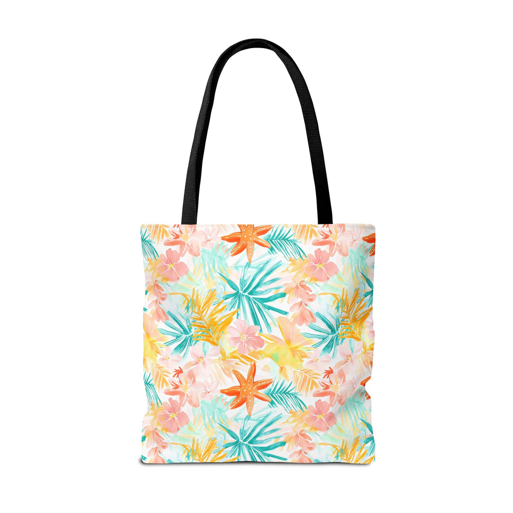 Tropical Starfish- Floral Tote Bag, Summer Beach Bag, Eco-Friendly Shopping Tote, Reusable Grocery Bag, Gift for Her