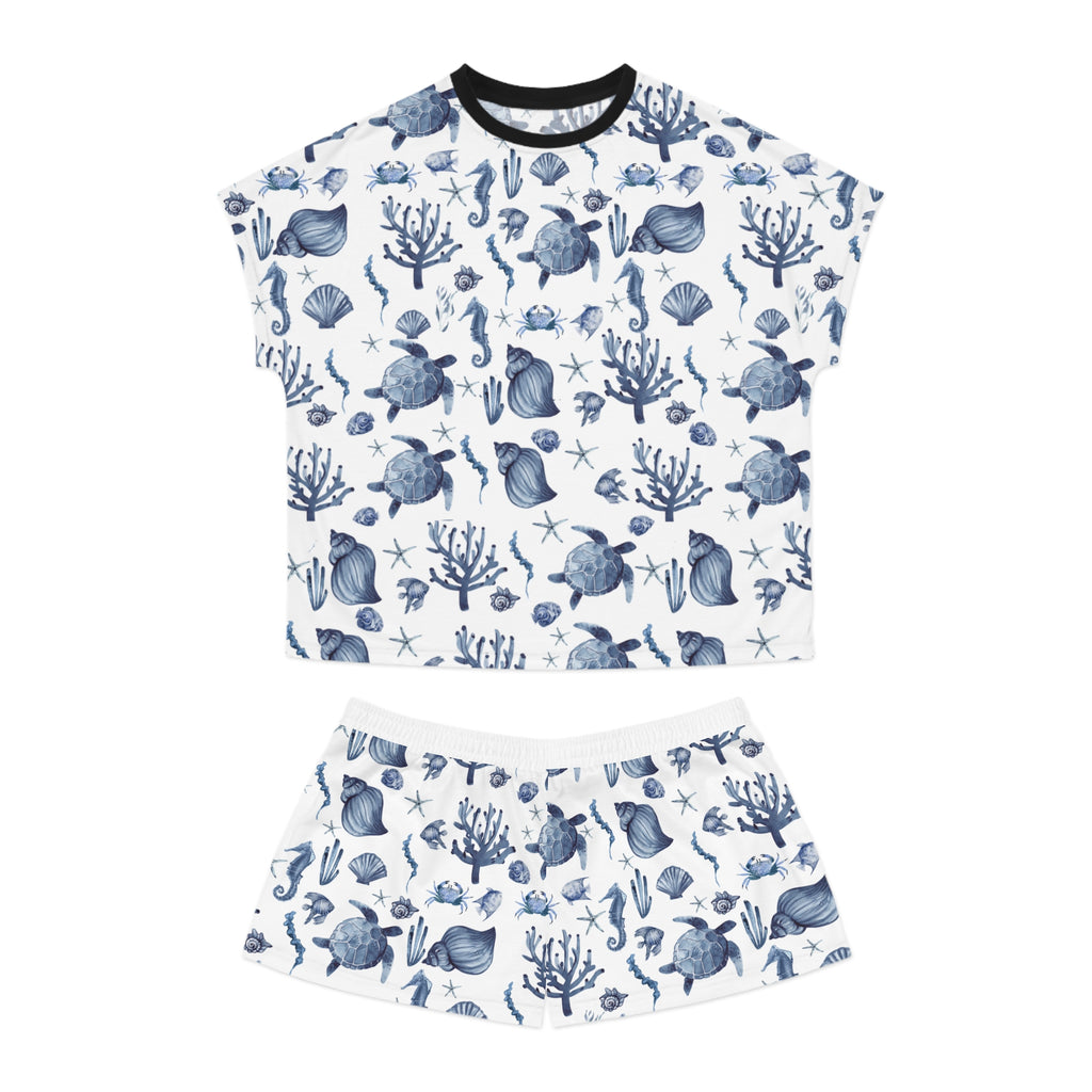Deep Blue Sea- Ocean-Inspired Women's Short Pajama Set, Cozy Sleepwear, Summer Nights, Beach Theme, Relaxation, Gift for Her