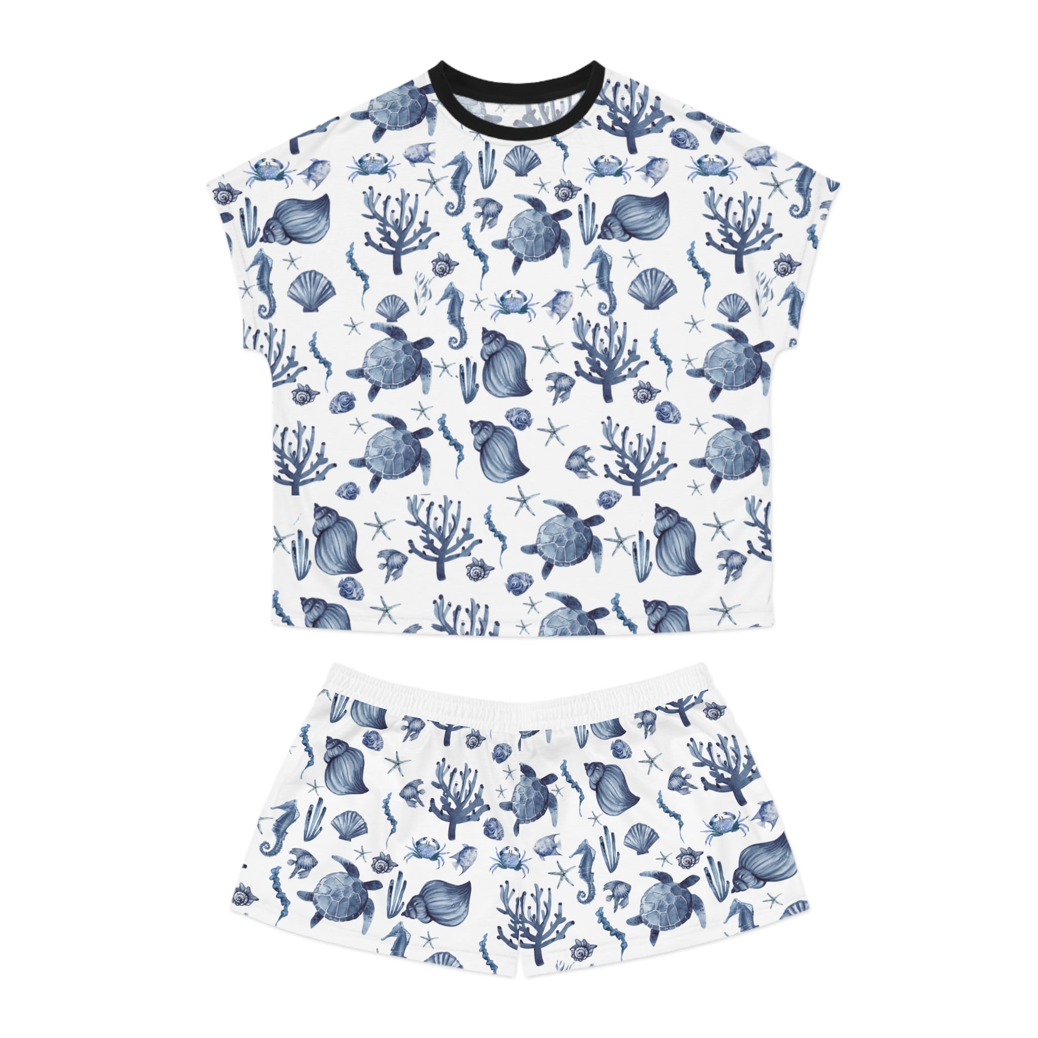 Deep Blue Sea- Ocean-Inspired Women's Short Pajama Set, Cozy Sleepwear, Summer Nights, Beach Theme, Relaxation, Gift for Her