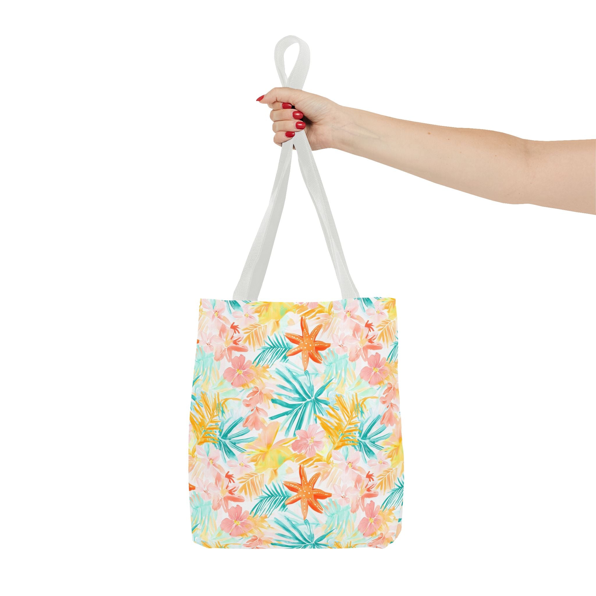 Tropical Starfish- Floral Tote Bag, Summer Beach Bag, Eco-Friendly Shopping Tote, Reusable Grocery Bag, Gift for Her