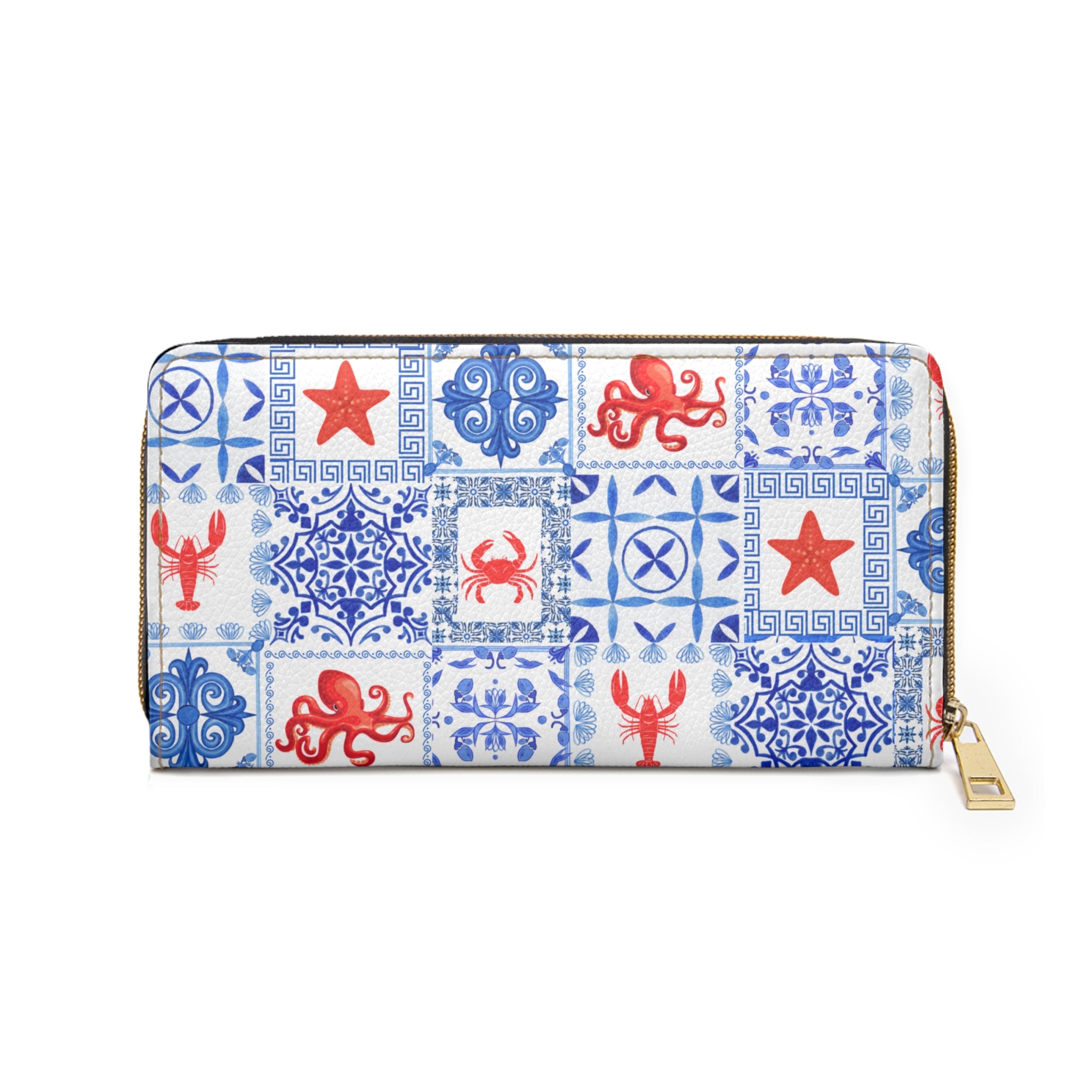 Greek Sea Vegan Leather Wallet, Nautical-Themed Zipper Wallet, Coastal Travel Accessories, Gift for Ocean Lovers, Functional Clutch for Women, Beach Theme Purse