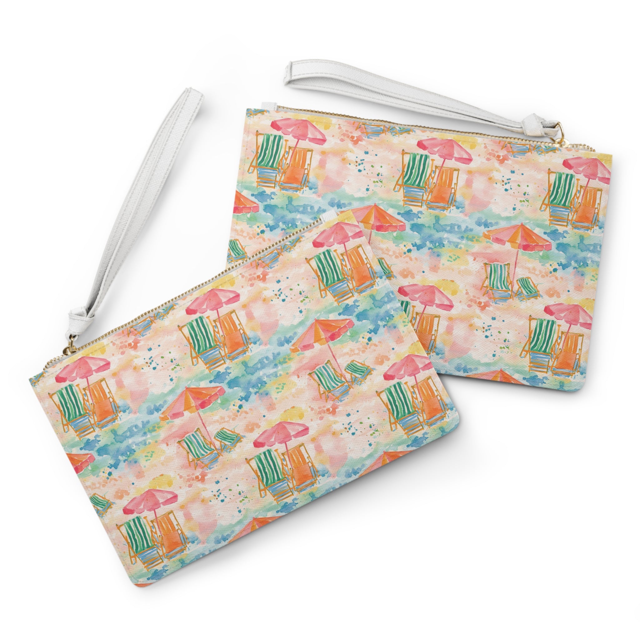 Beach Vibes  Vegan Leather Clutch Bag, Summer Accessory, Colorful Tote, Vacation Essentials, Pool Party Clutch, Gift for Her, Watercolor Design