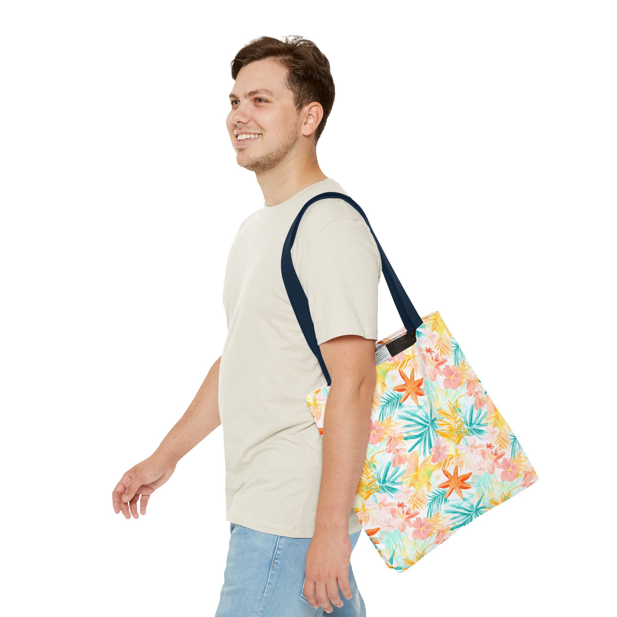 Tropical Starfish- Floral Tote Bag, Summer Beach Bag, Eco-Friendly Shopping Tote, Reusable Grocery Bag, Gift for Her