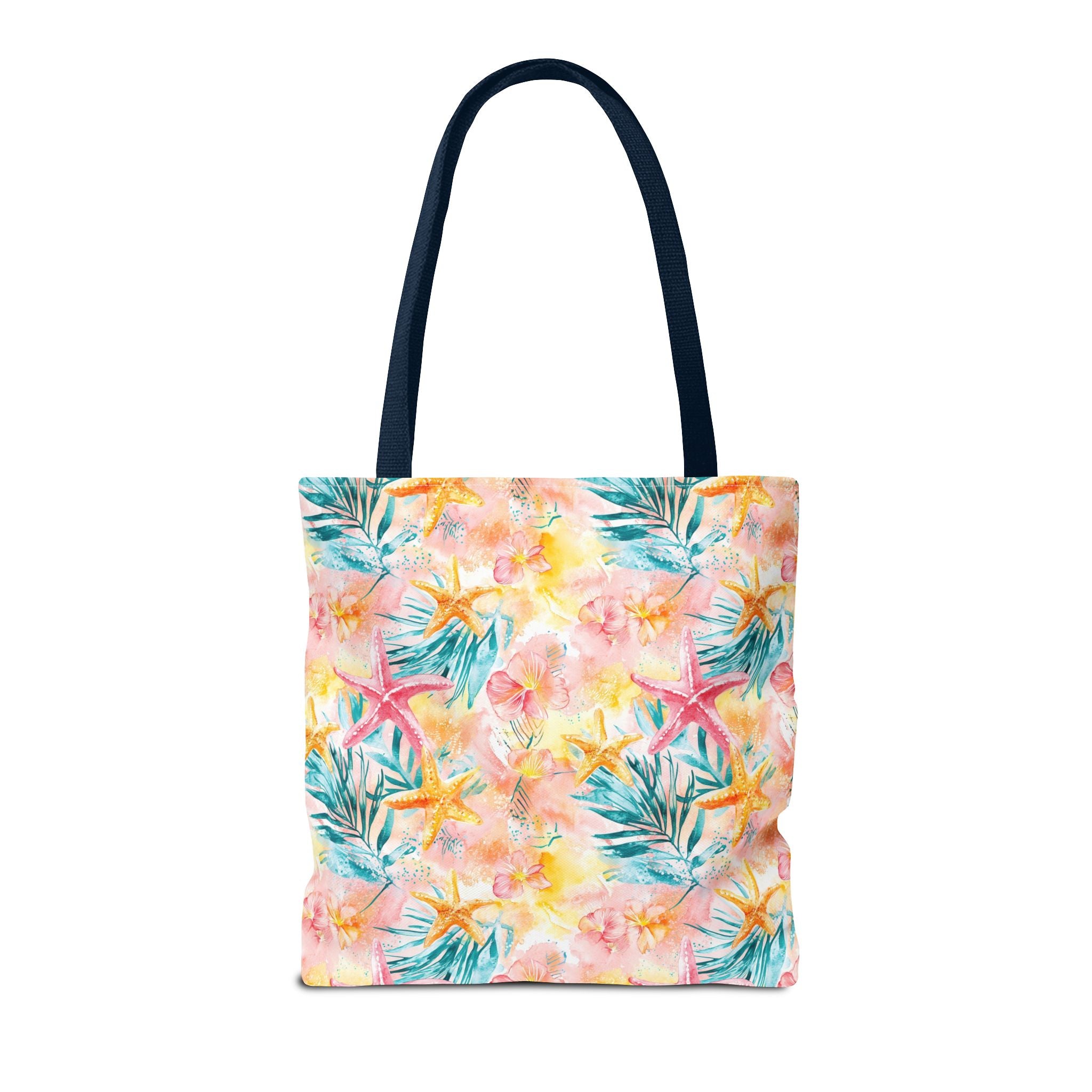 Pink tropical Starfish Tote Bag - Tropical Floral Print, Beach Essentials, Eco-Friendly, Gift for Her, Summer Vibes, Shopping Companion