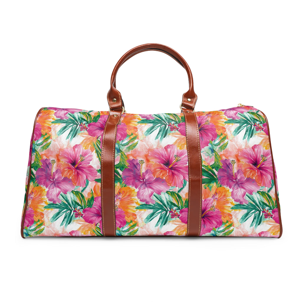 Pink tropical floral- Floral Waterproof Travel Bag, Perfect for Weekend Getaways, Gym, and Beach Trips, Stylish Luggage for Adventurers
