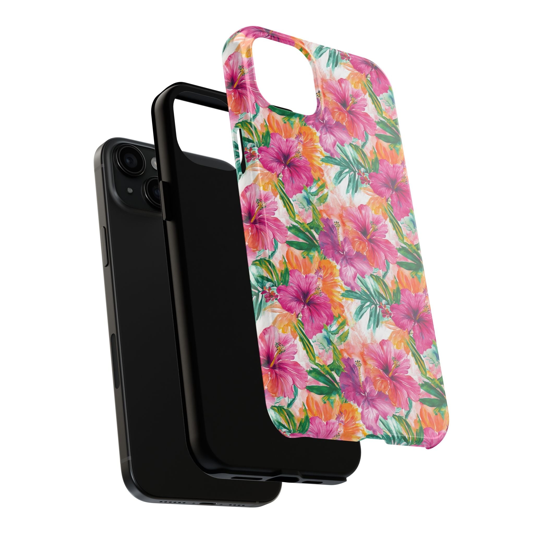 Pink Tropical Floral Phone Case, Tough Waterproof Cover, Summer Vibe Gift, Durable Tech Accessory, Floral Pattern for iPhone, Chic, Stylish