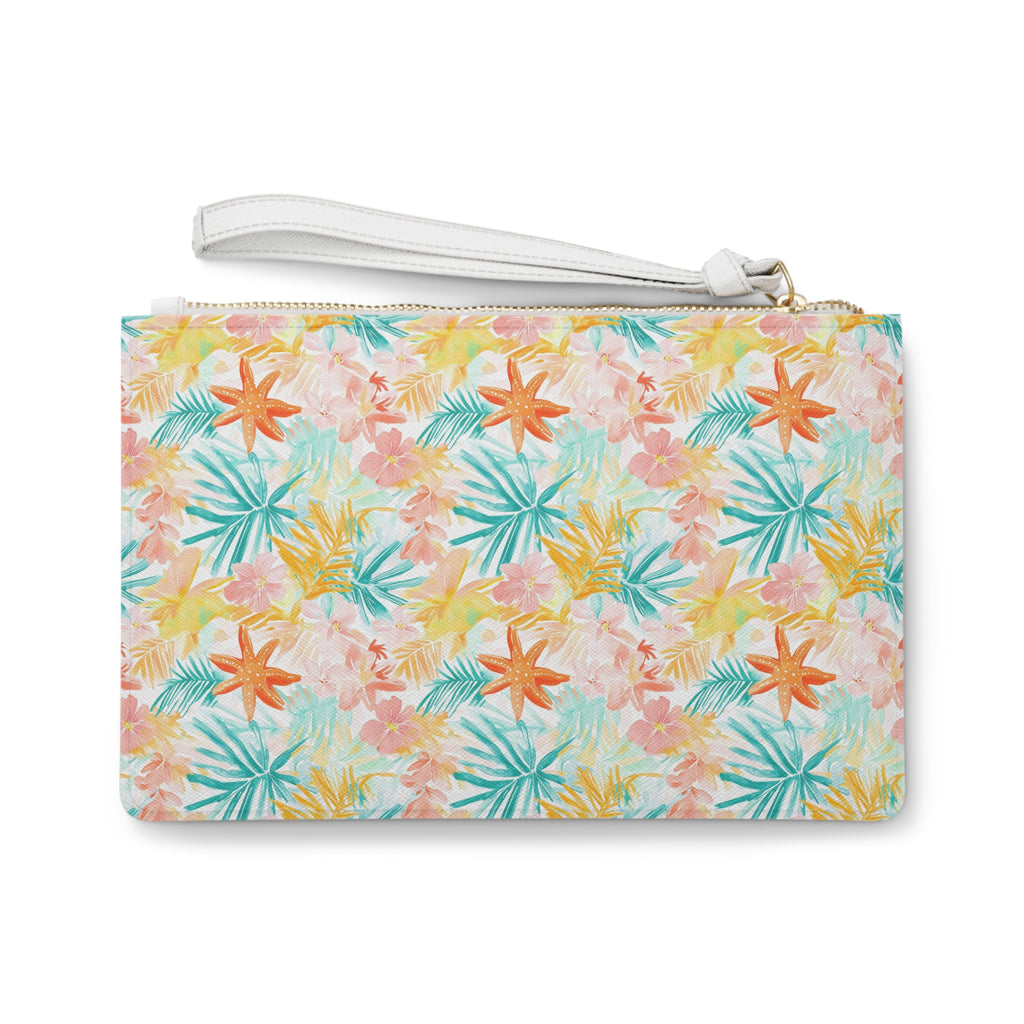 Tropical Starfish Vegan Leather Clutch Bag | Summer Accessory, Vacation Purse, Beach Essentials, Gift for Her, Travel Makeup Bag