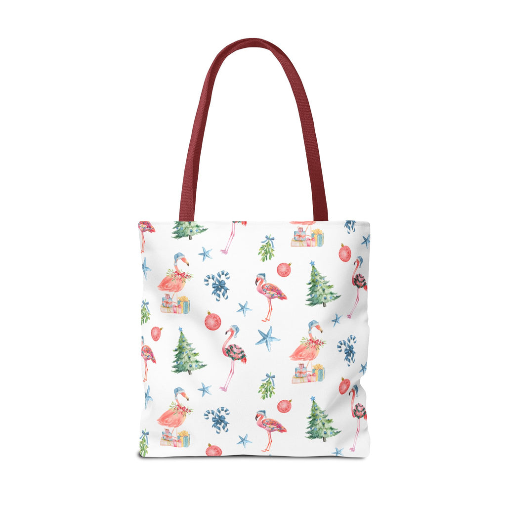 Christmas Flamingo Tote Bag, Holiday Gift, Summer Vibes, Beach Bag, Floral Shopper, Eco-Friendly，Gift Bag, Christmas Tote