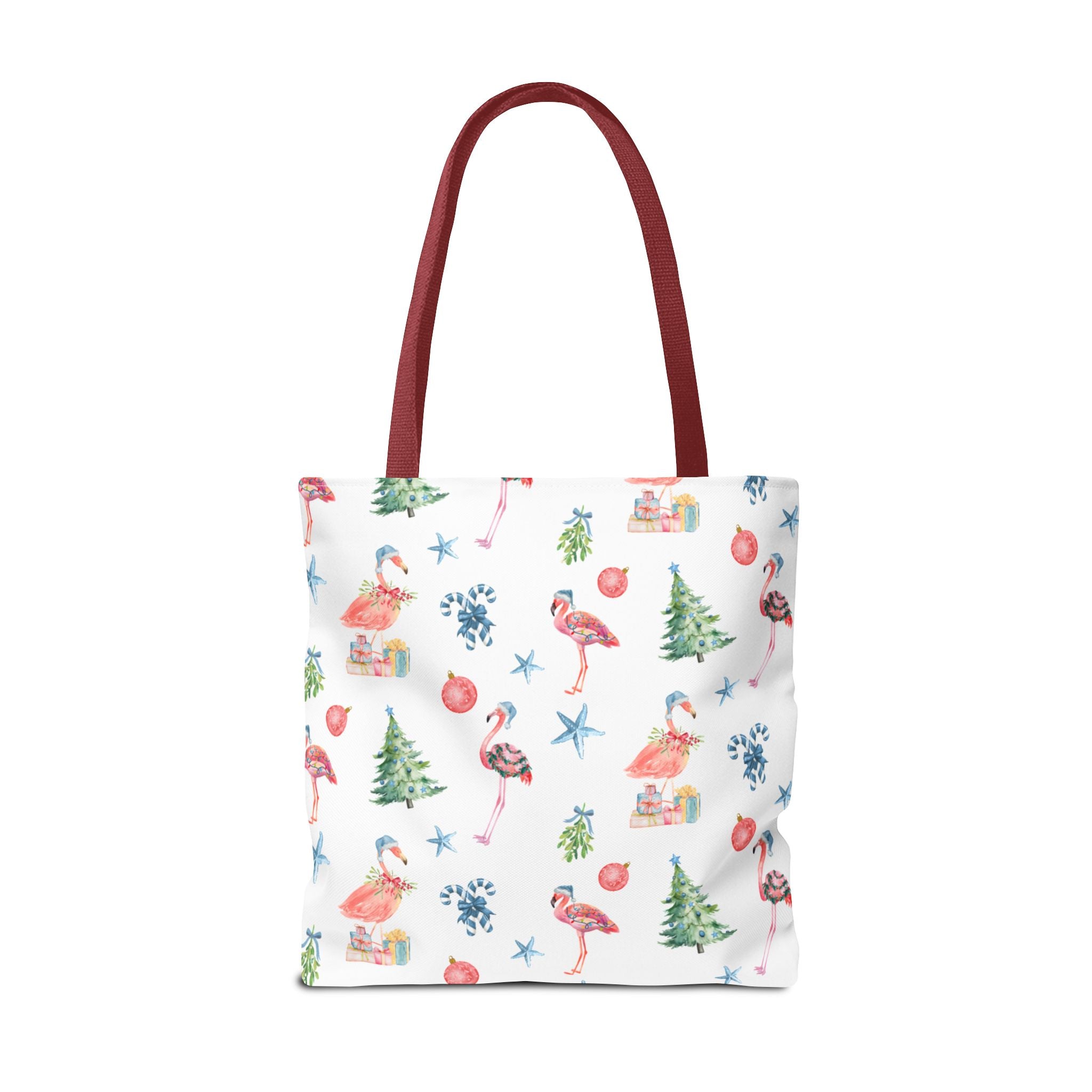 Christmas Flamingo Tote Bag, Holiday Gift, Summer Vibes, Beach Bag, Floral Shopper, Eco-Friendly，Gift Bag, Christmas Tote