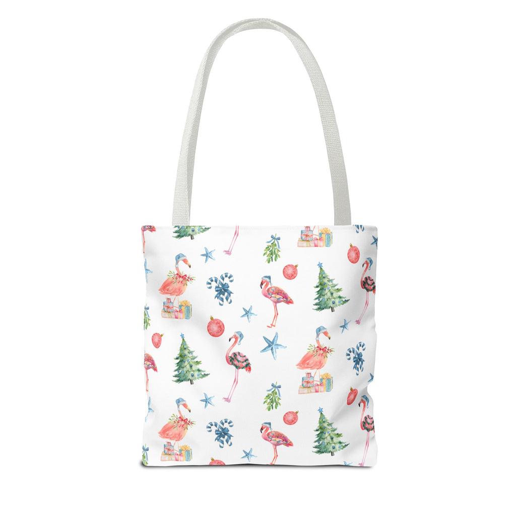 Christmas Flamingo Tote Bag, Holiday Gift, Summer Vibes, Beach Bag, Floral Shopper, Eco-Friendly，Gift Bag, Christmas Tote