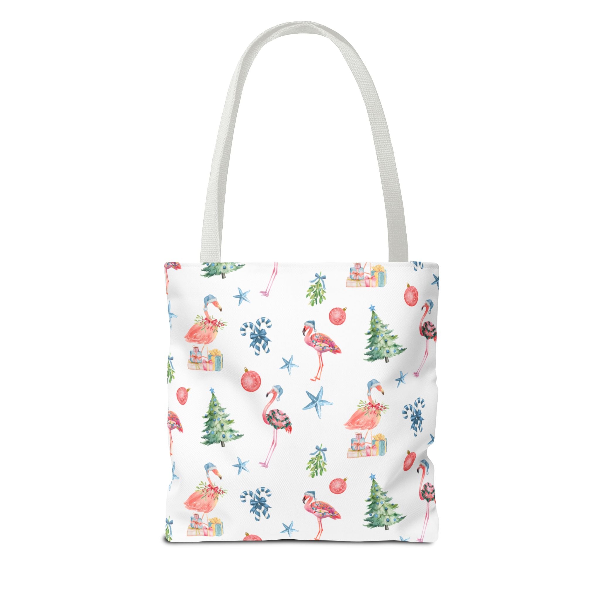 Christmas Flamingo Tote Bag, Holiday Gift, Summer Vibes, Beach Bag, Floral Shopper, Eco-Friendly，Gift Bag, Christmas Tote
