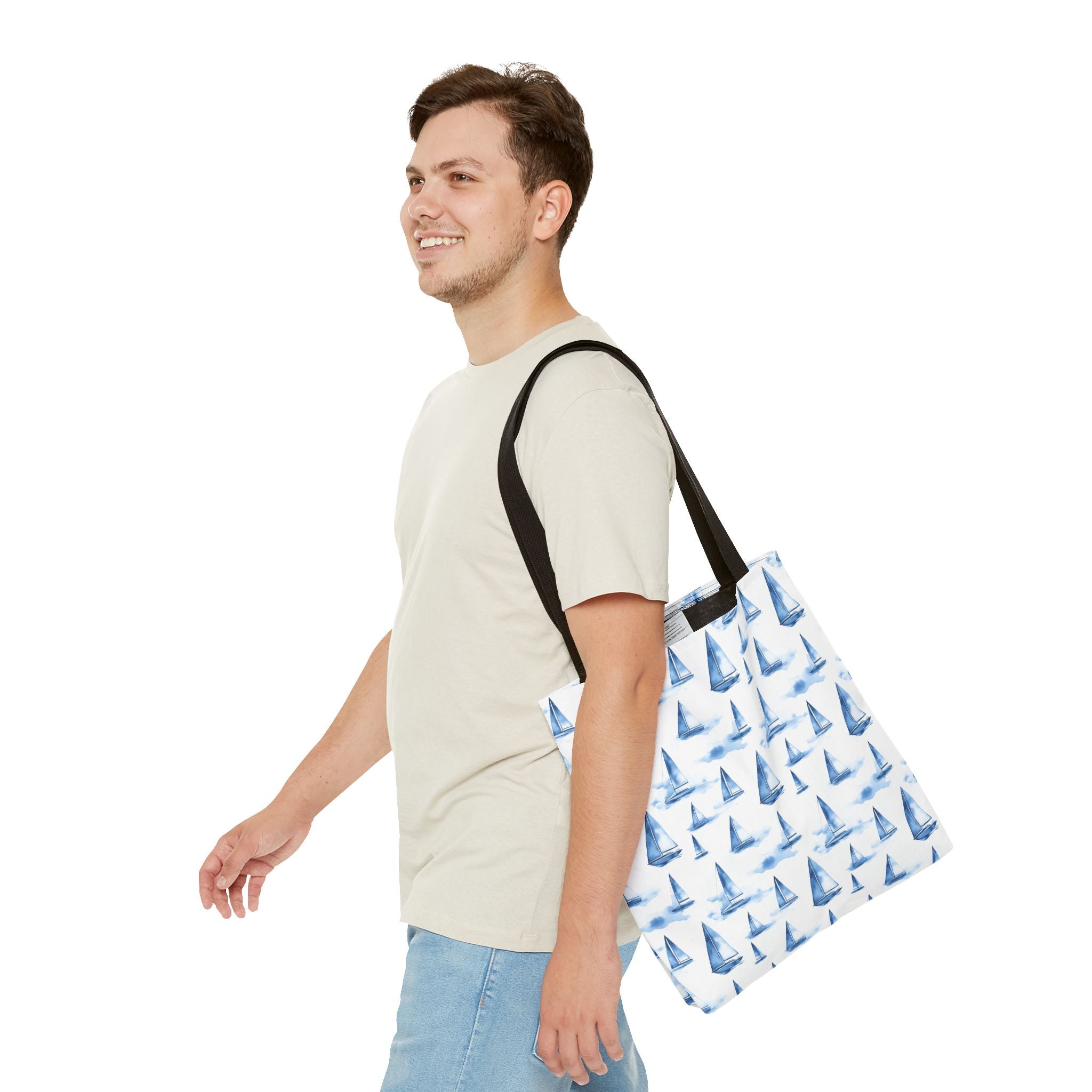 Blue Sail Boat - Nautical Tote Bag, Sailboat Shopping Bag, Beach Tote, Gift for Sailors, Vacation Accessory, Summer Bag