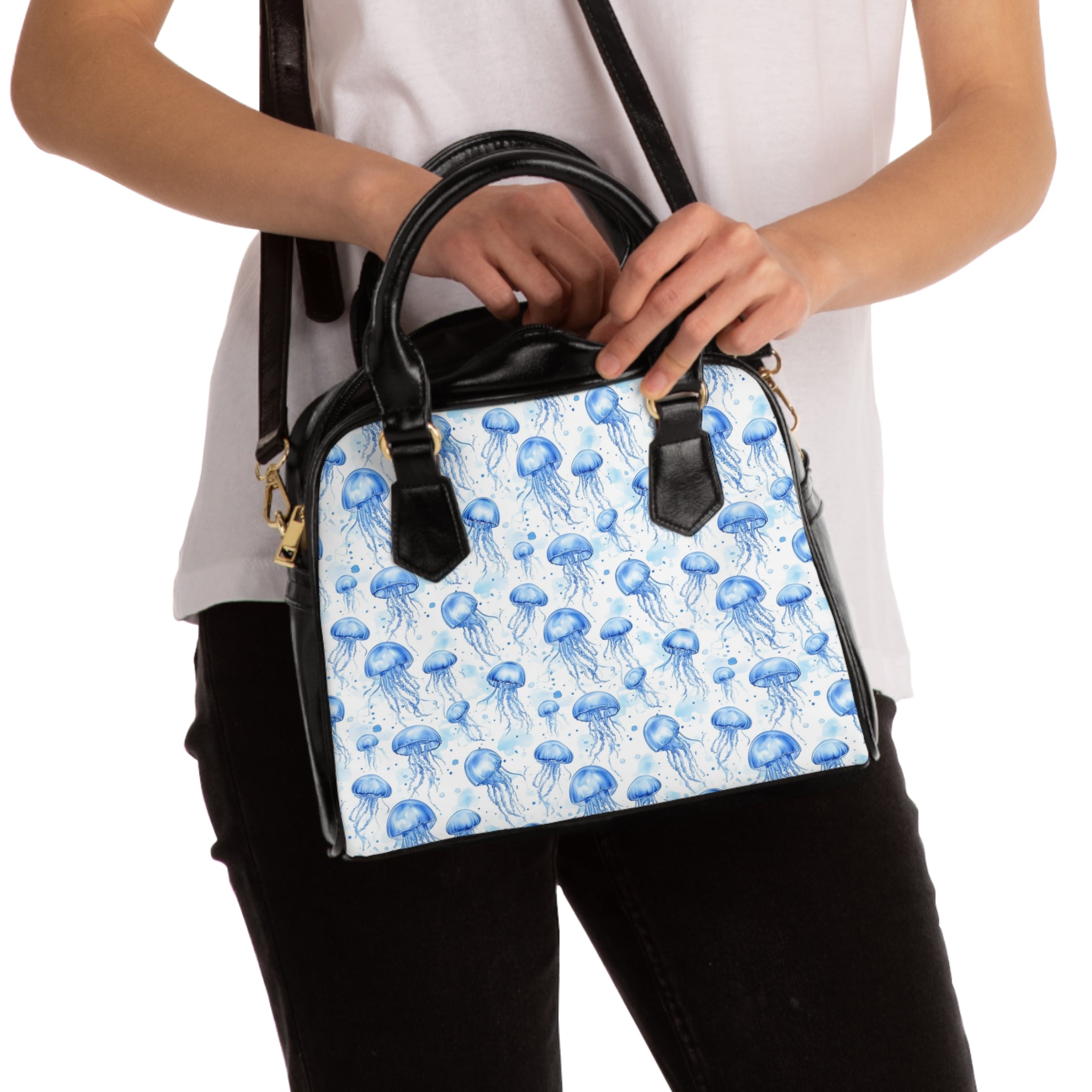 Blue Jellyfish - Ocean-Inspired Shoulder Handbag, Jellyfish Print Purse, Fashion Tote for Beach Lovers, Summer Accessory, Unique Gift Idea