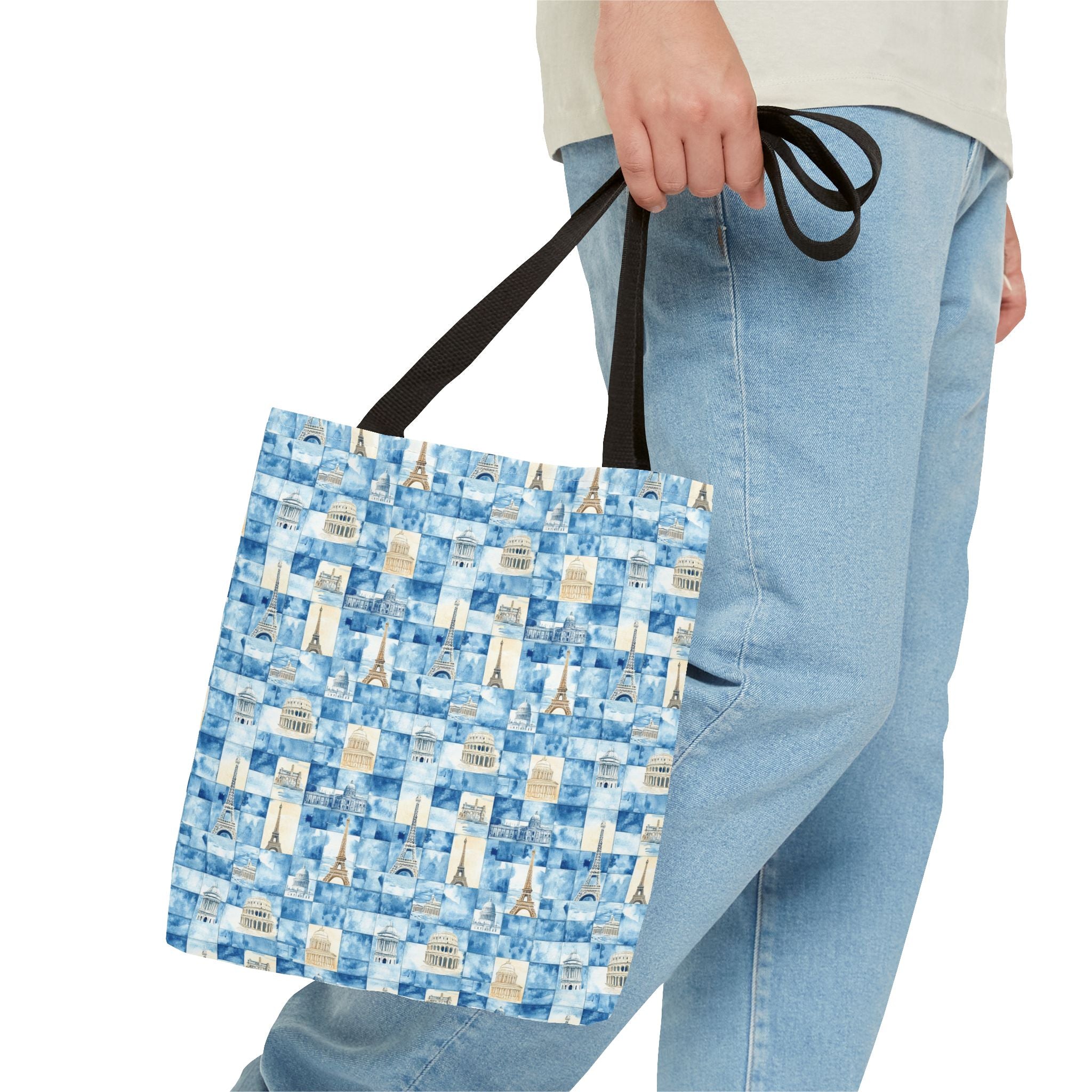 Europe- Chic Tote Bag with Blue Pattern, Stylish Shopping Tote, Beach Bag, Eco-Friendly Tote, Perfect Gift for Her